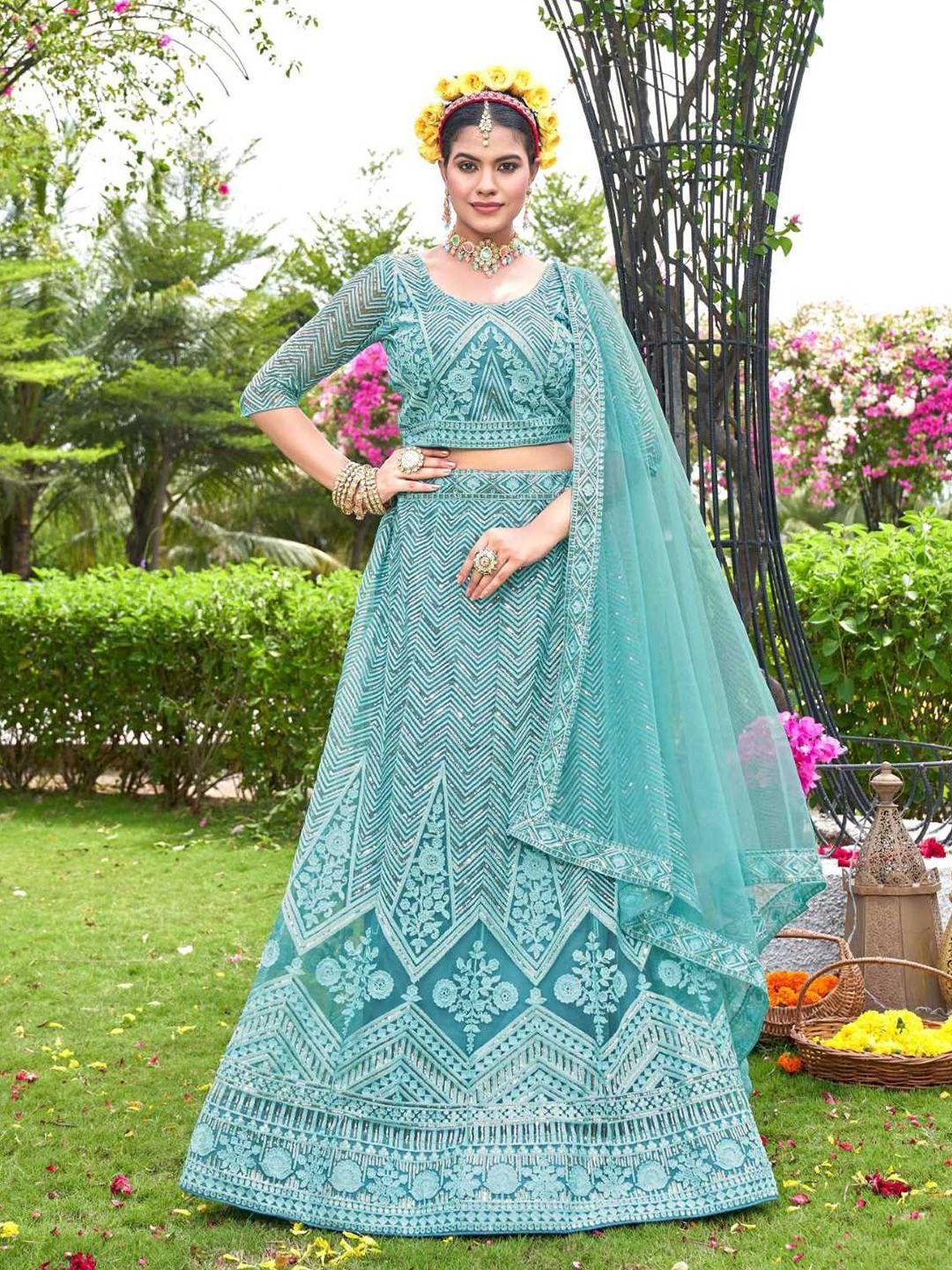 pandadi saree embroidered sequinned semi-stitched lehenga & blouse with dupatta