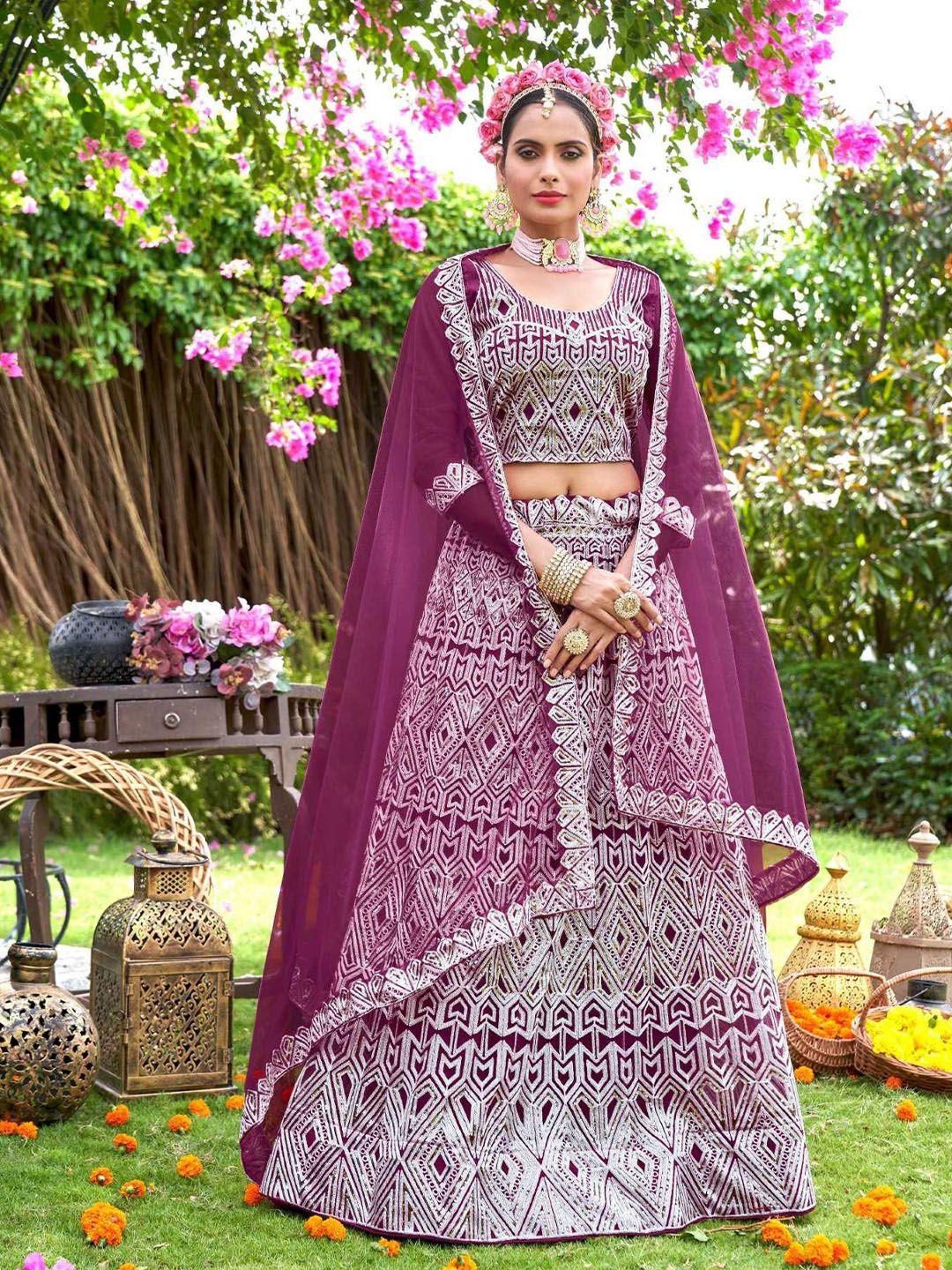 pandadi saree embroidered sequinned semi-stitched lehenga & blouse with dupatta