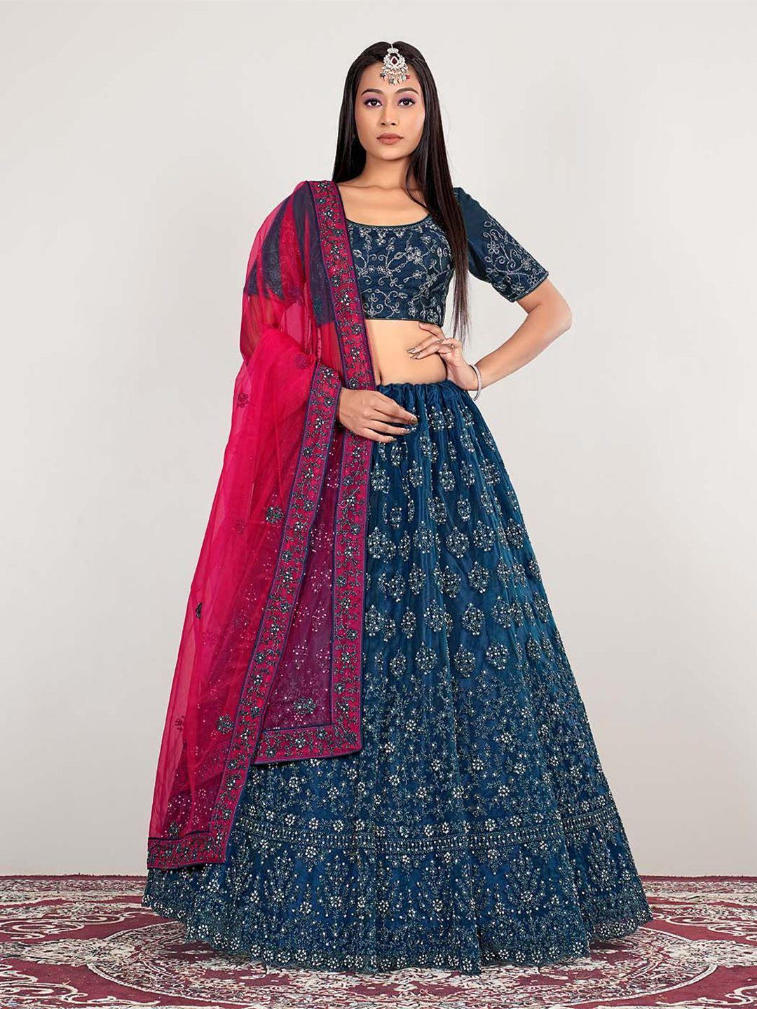 halfsaree studio embroidered semi-stitched lehenga & unstitched blouse with dupatta