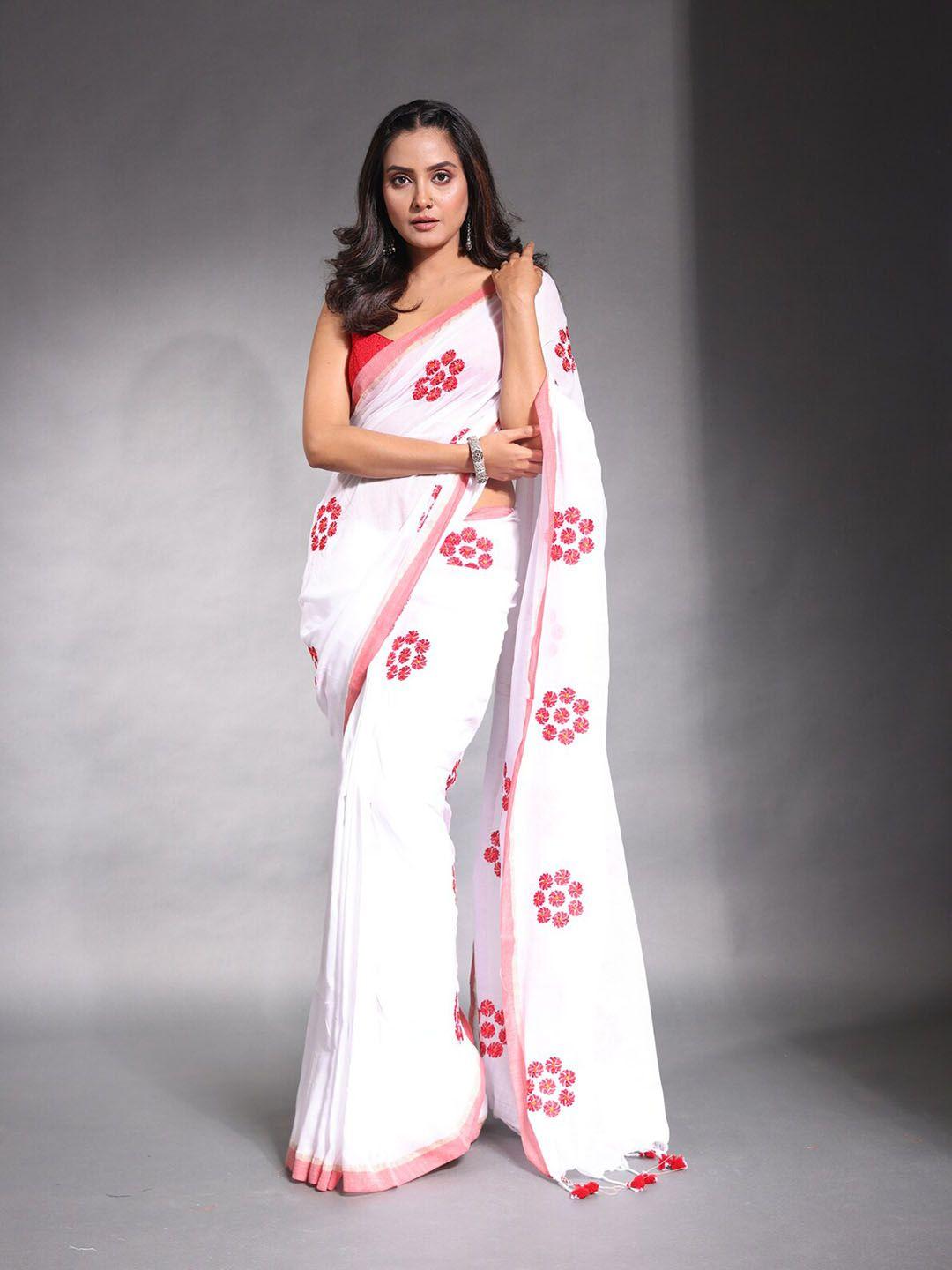 charukriti floral embroidered pure cotton saree