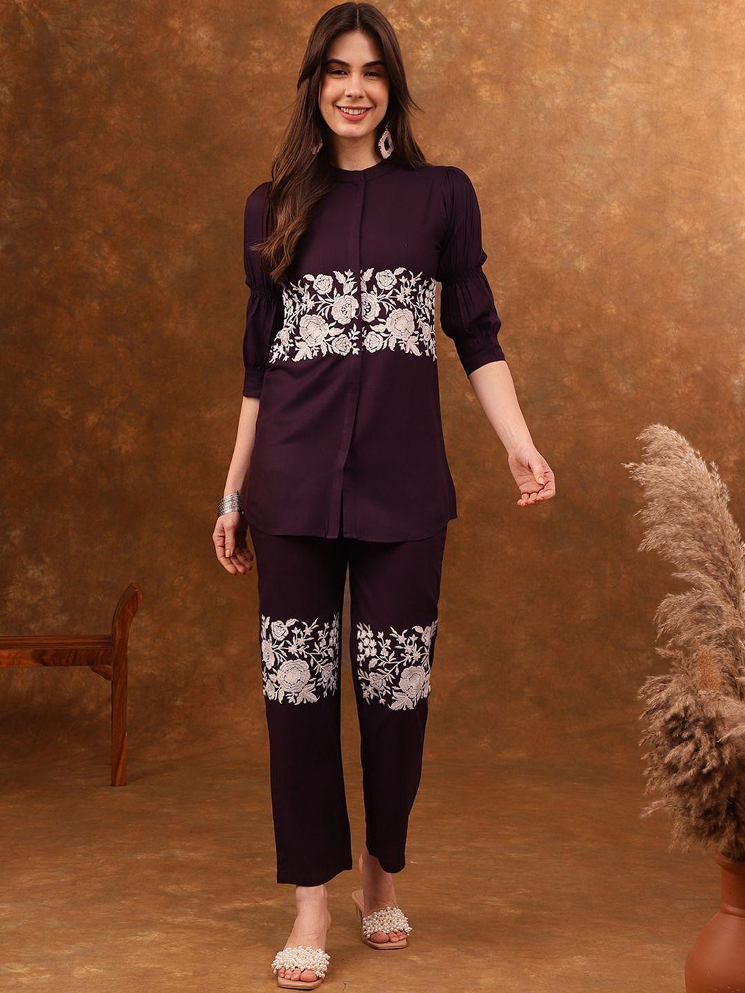 anouk violet embroidered tunic with trousers co-ords