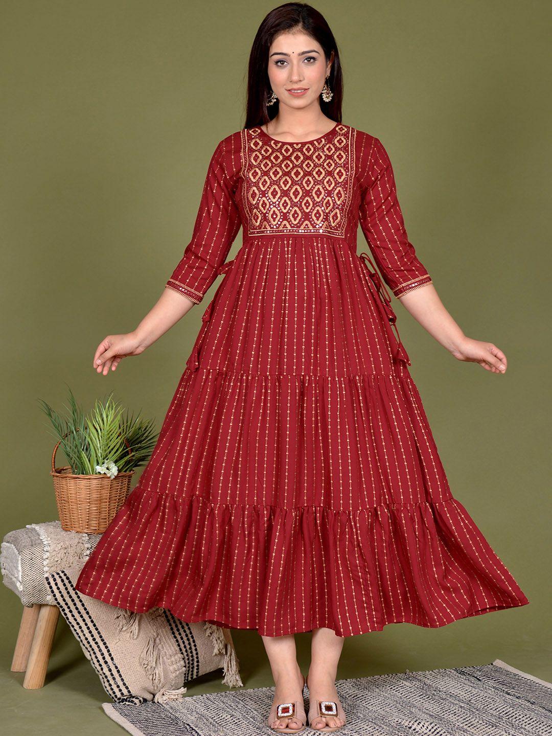 kalini ethnic motifs embroidered fit & flare midi ethnic dress