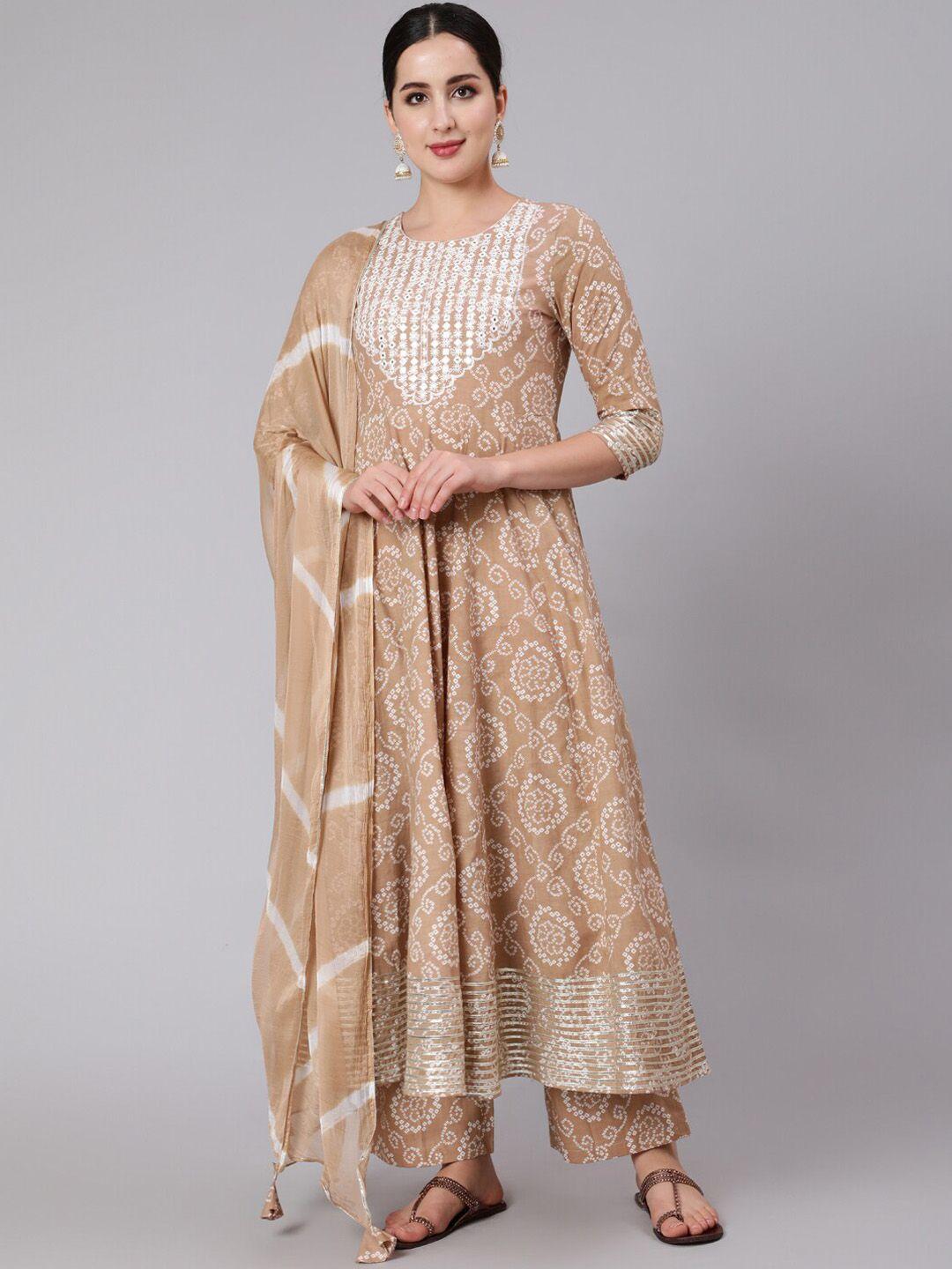 gulmohar jaipur bandhani printed mirror work pure cotton kurta with palazzos & dupatta