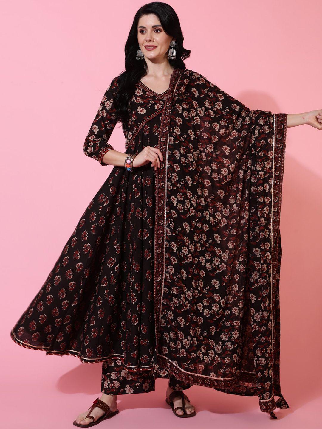 gulmohar jaipur women floral printed regular pure cotton kurta with palazzos & with dupatta