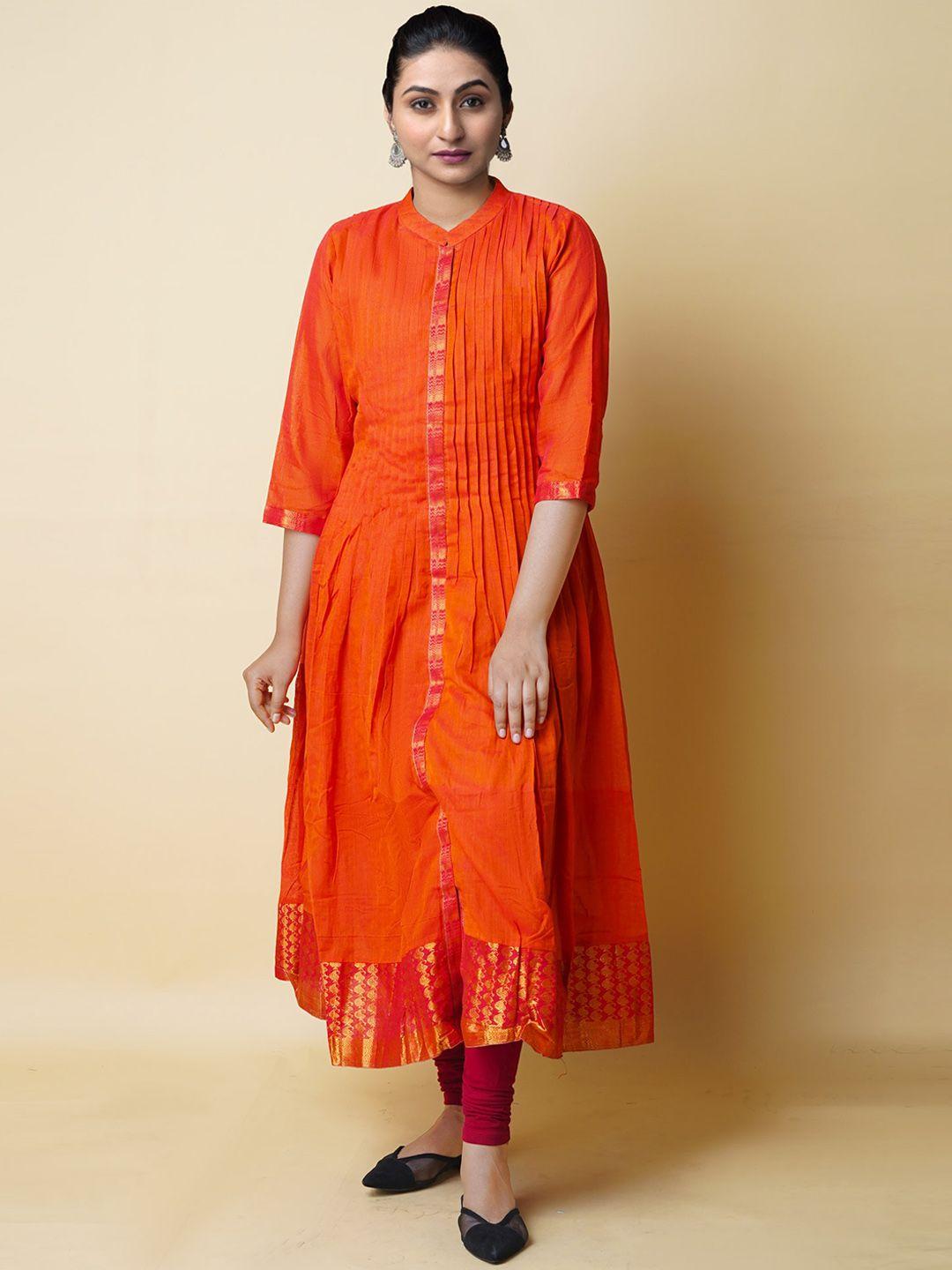 unnati silks thread work mandarin collar cotton handloom kurta