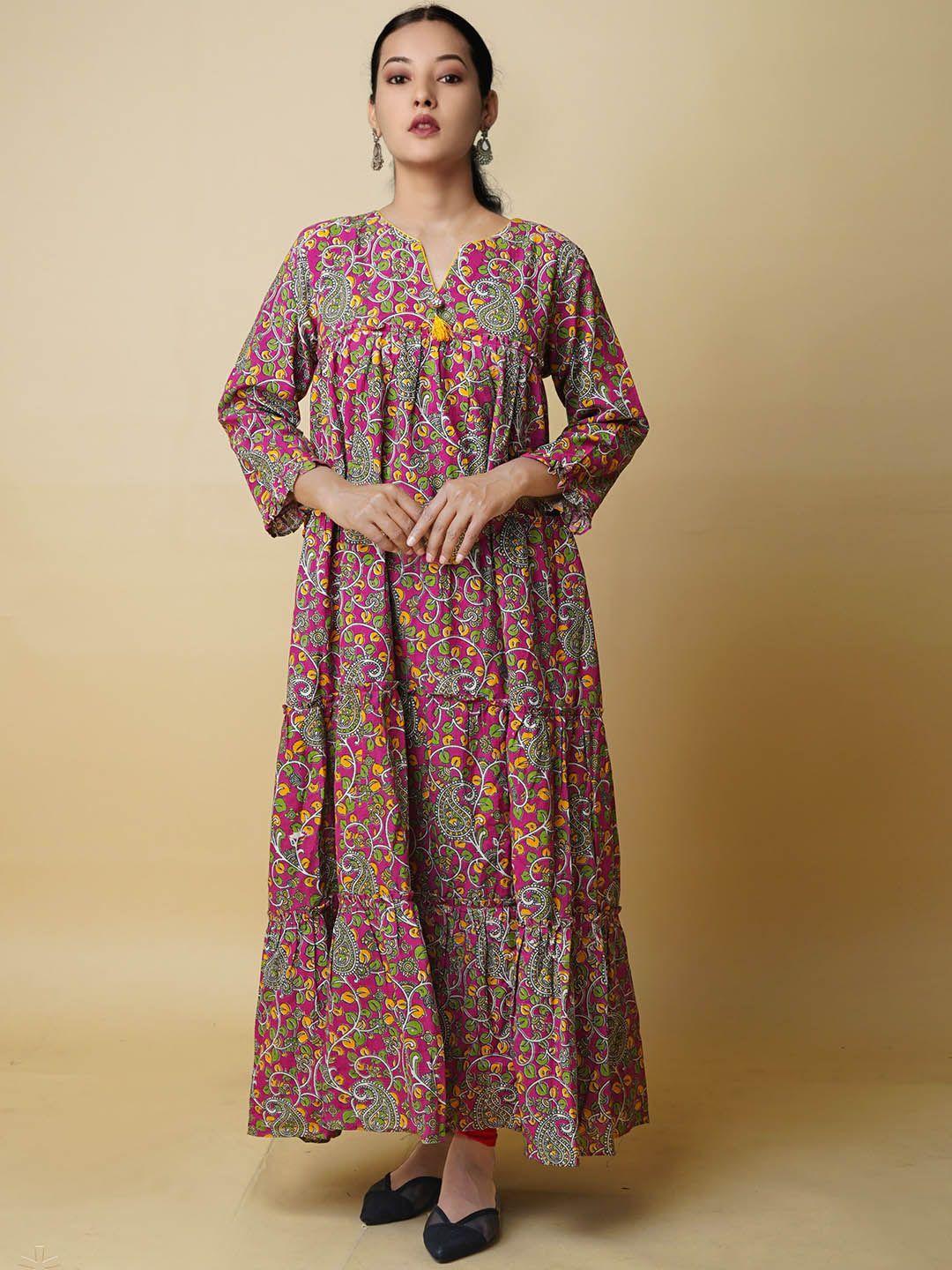 unnati silks floral printed flared sleeves sequinned handloom anarkali kurta