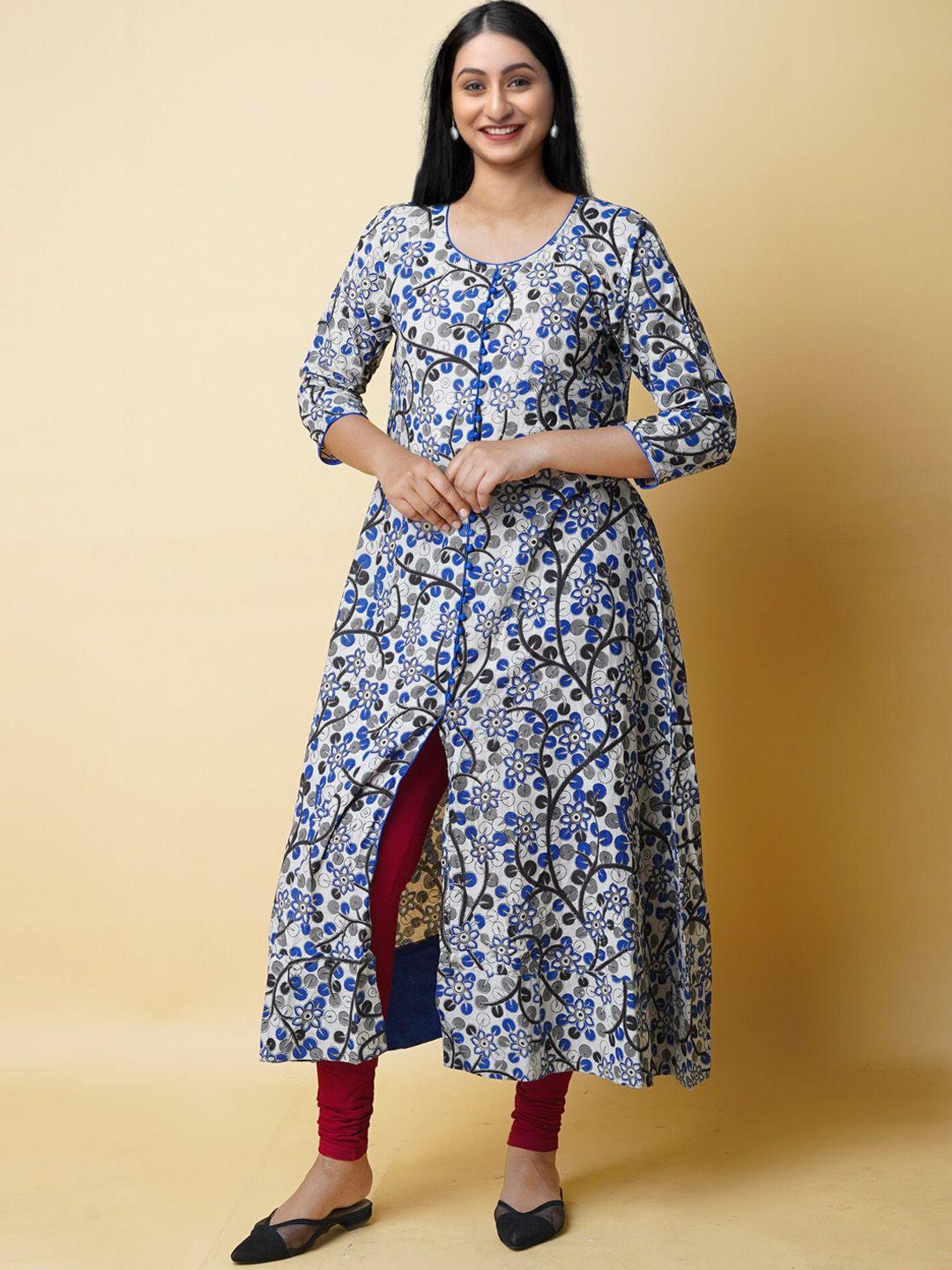 unnati silks floral printed cotton thread work handloom kurta