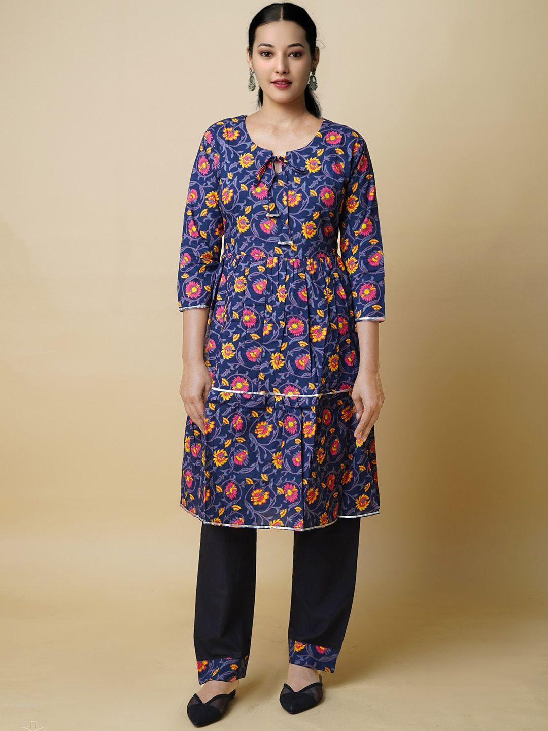 unnati silks floral printed cotton handloom kurta