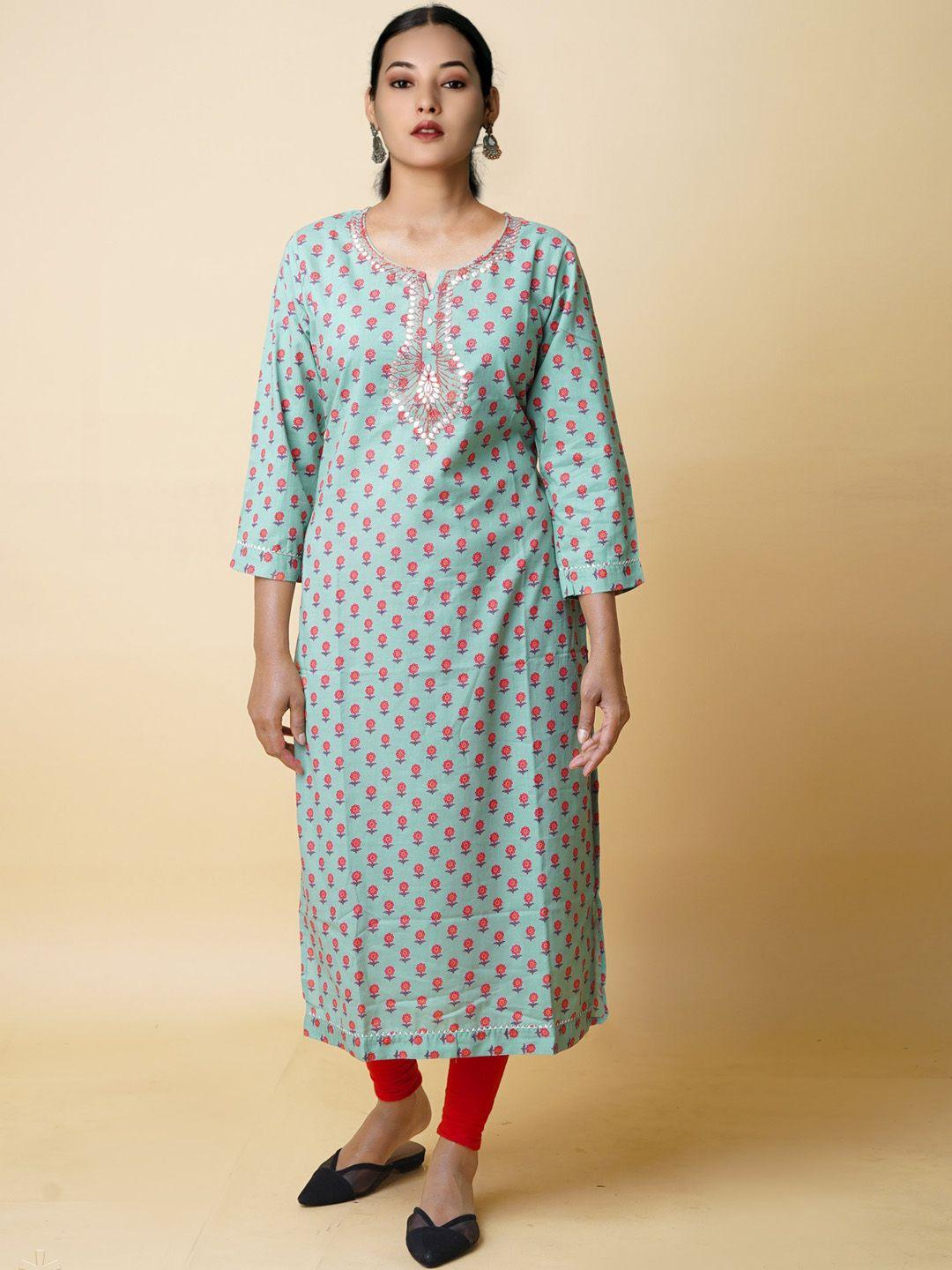 unnati silks ethnic motifs printed gotta patti cotton kurta