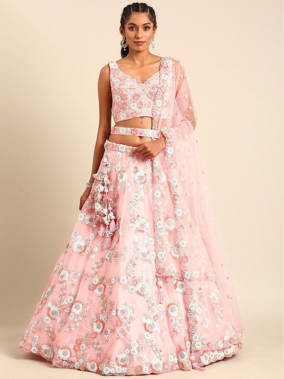 panchhi embroidered beads and stones semi-stitched lehenga & unstitched blouse with dupatta