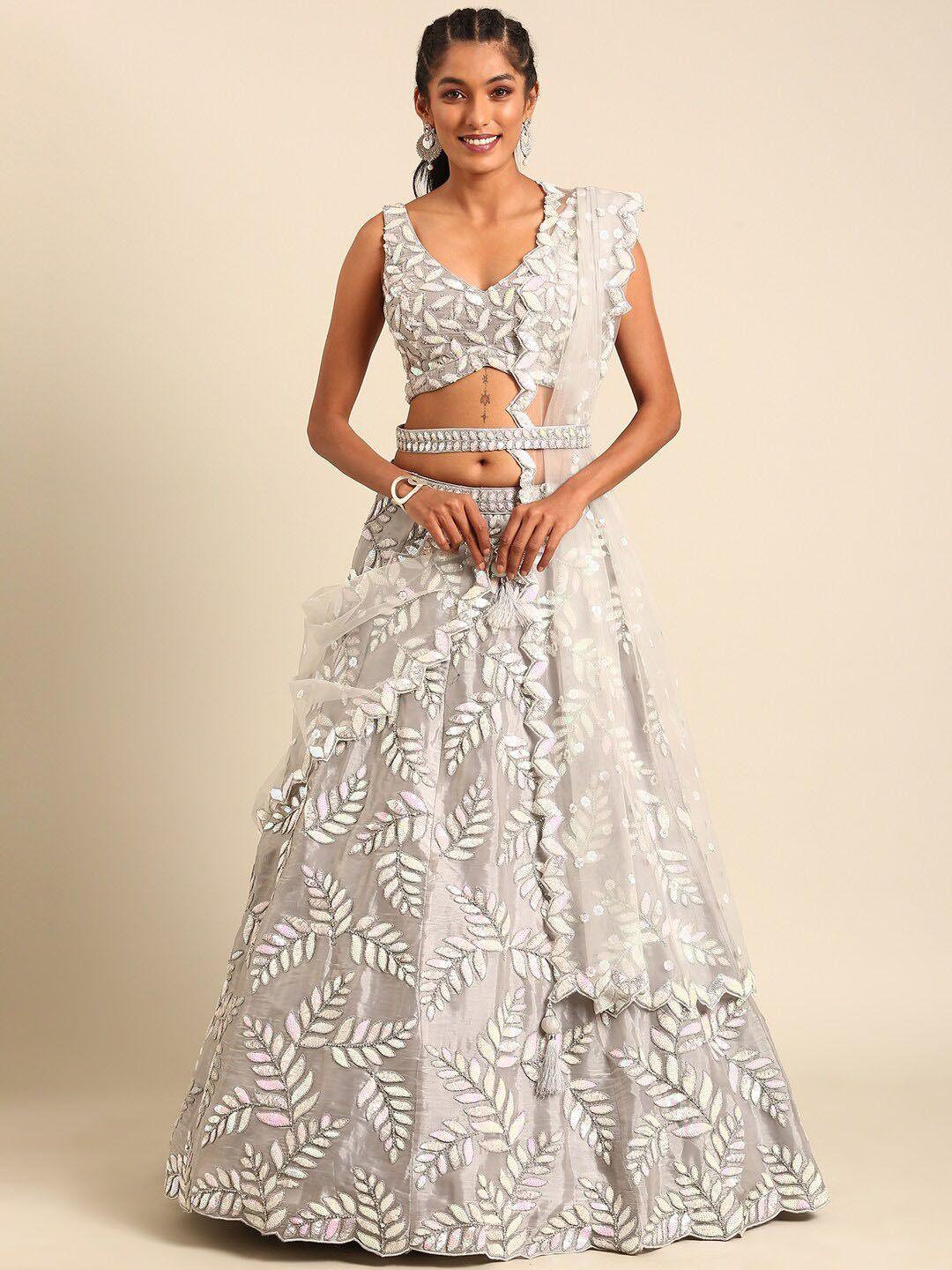 panchhi embroidered sequinned semi-stitched lehenga & unstitched blouse with dupatta