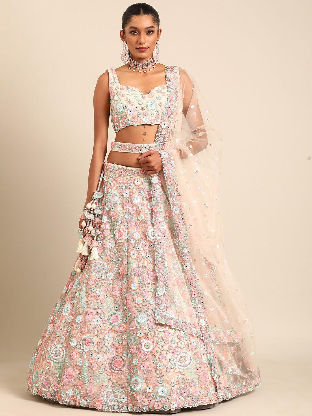 panchhi embellished sequinned semi-stitched lehenga & unstitched blouse with dupatta