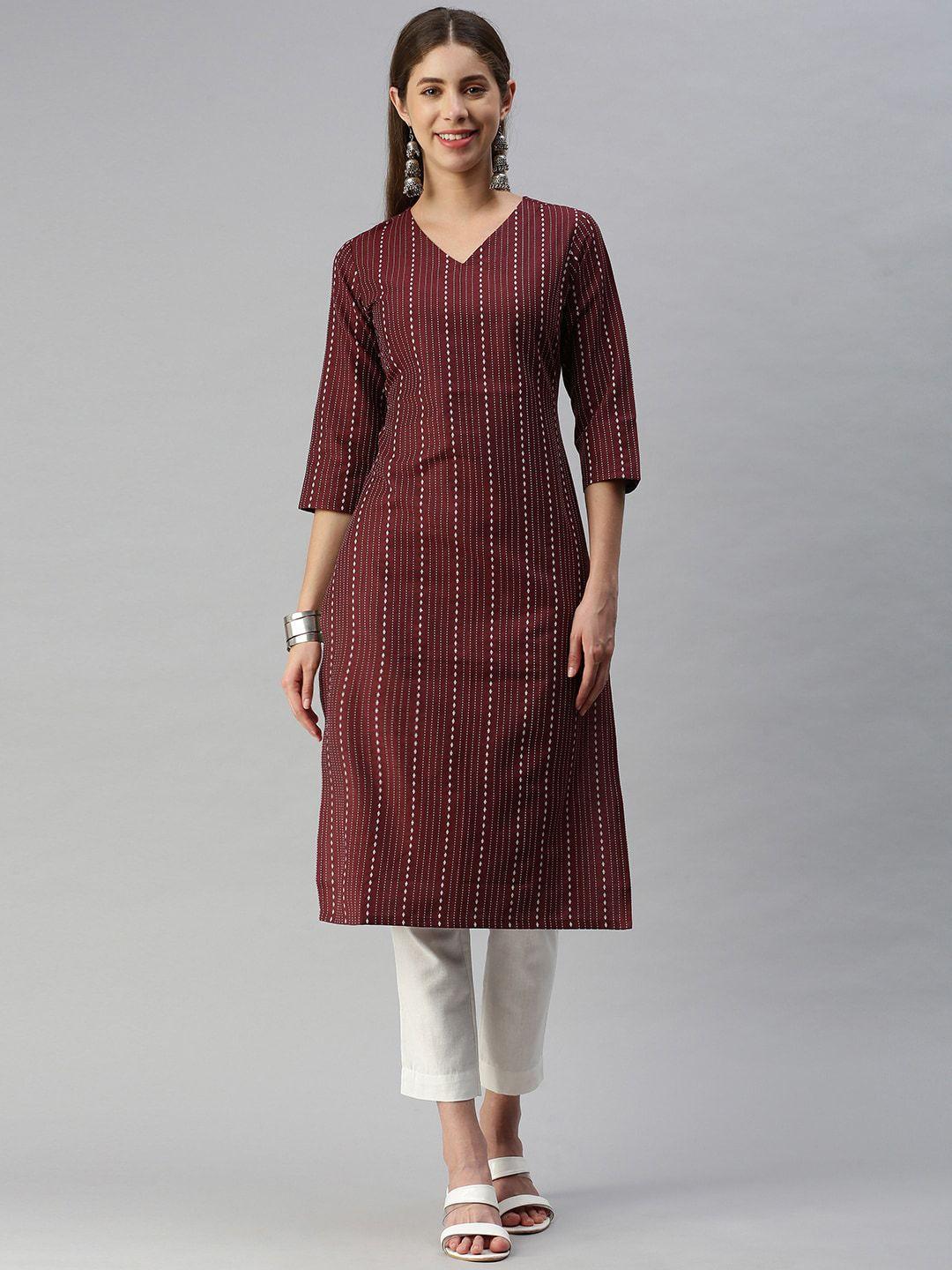 shaily women striped thread work jacquard kurta