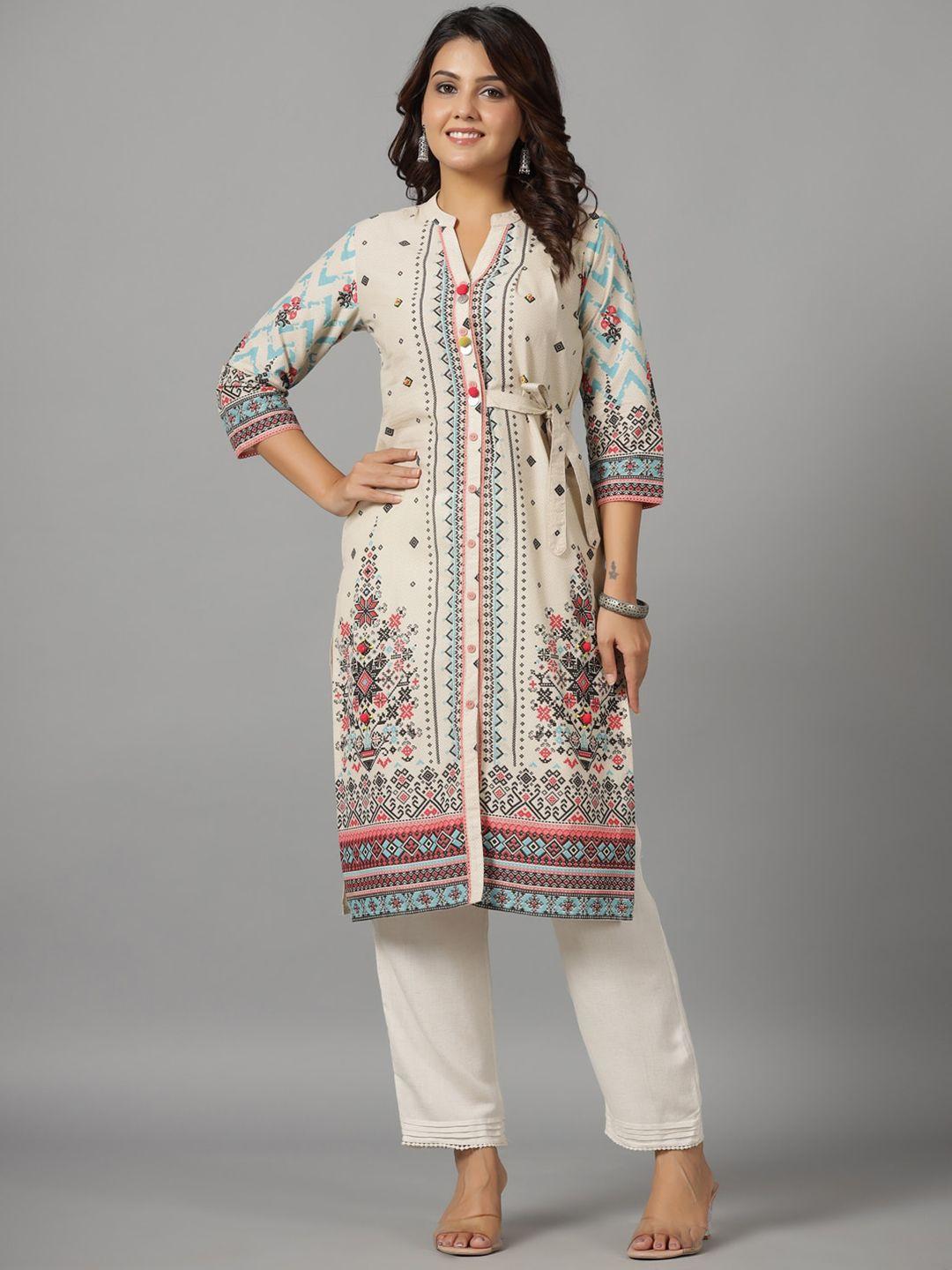 juniper tribal printed mandarin collar sequinned straight  kurta