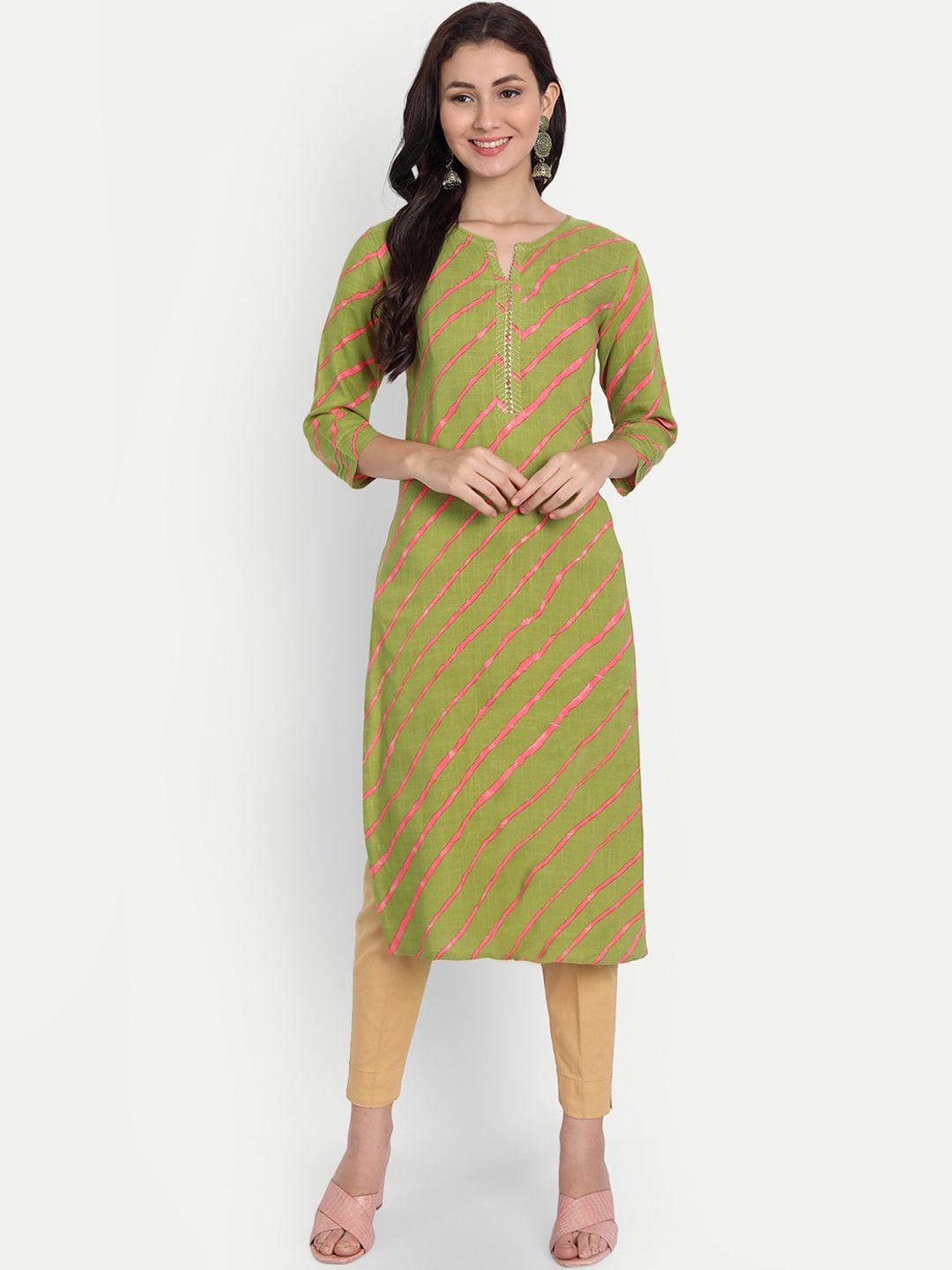 suti women bandhani striped keyhole neck flared sleeves thread work kurta