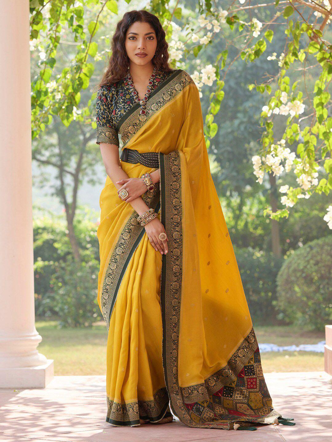 mitera ethnic motifs zari banarasi saree with tassels