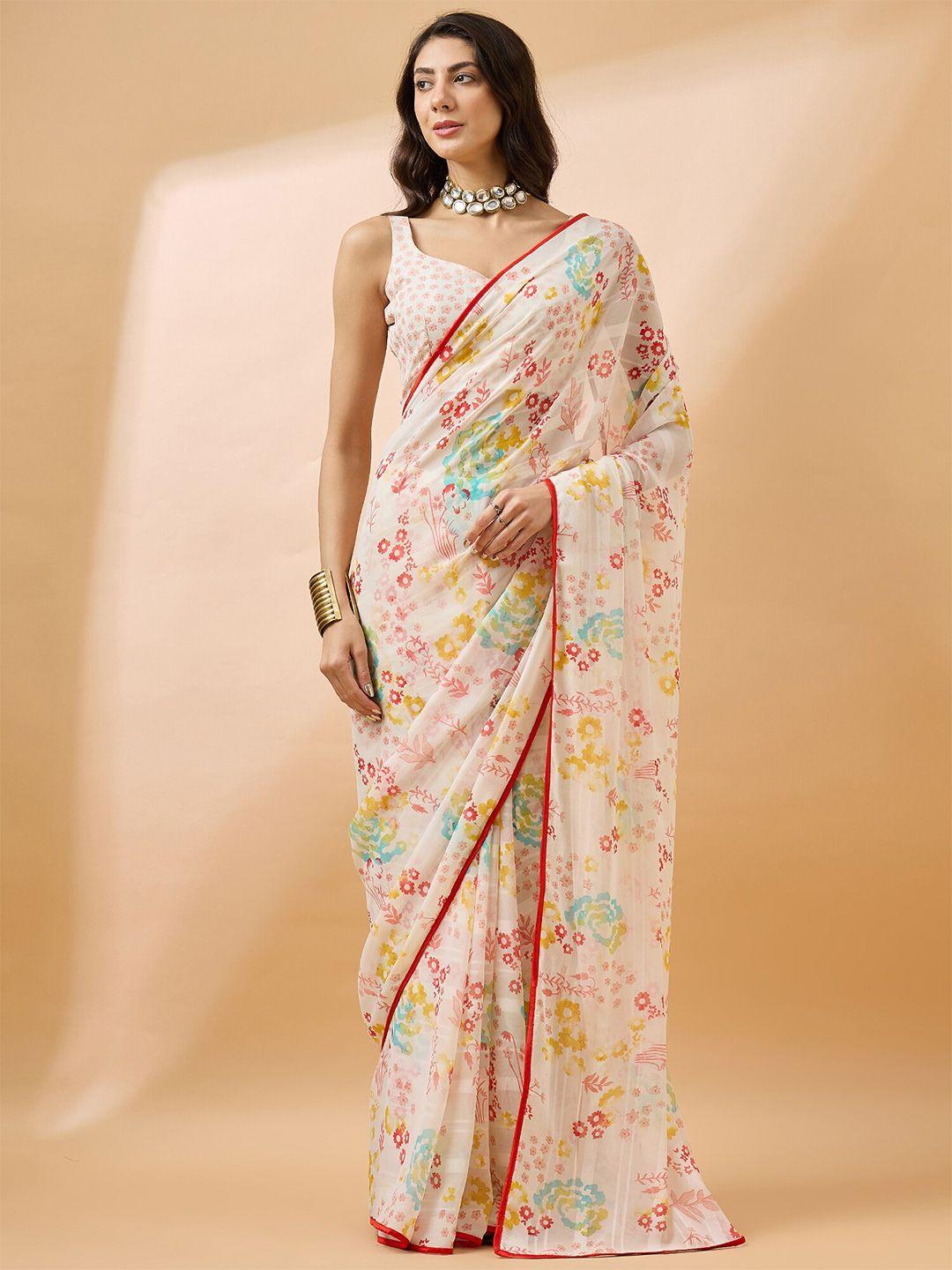 all about you off white floral pure georgette saree