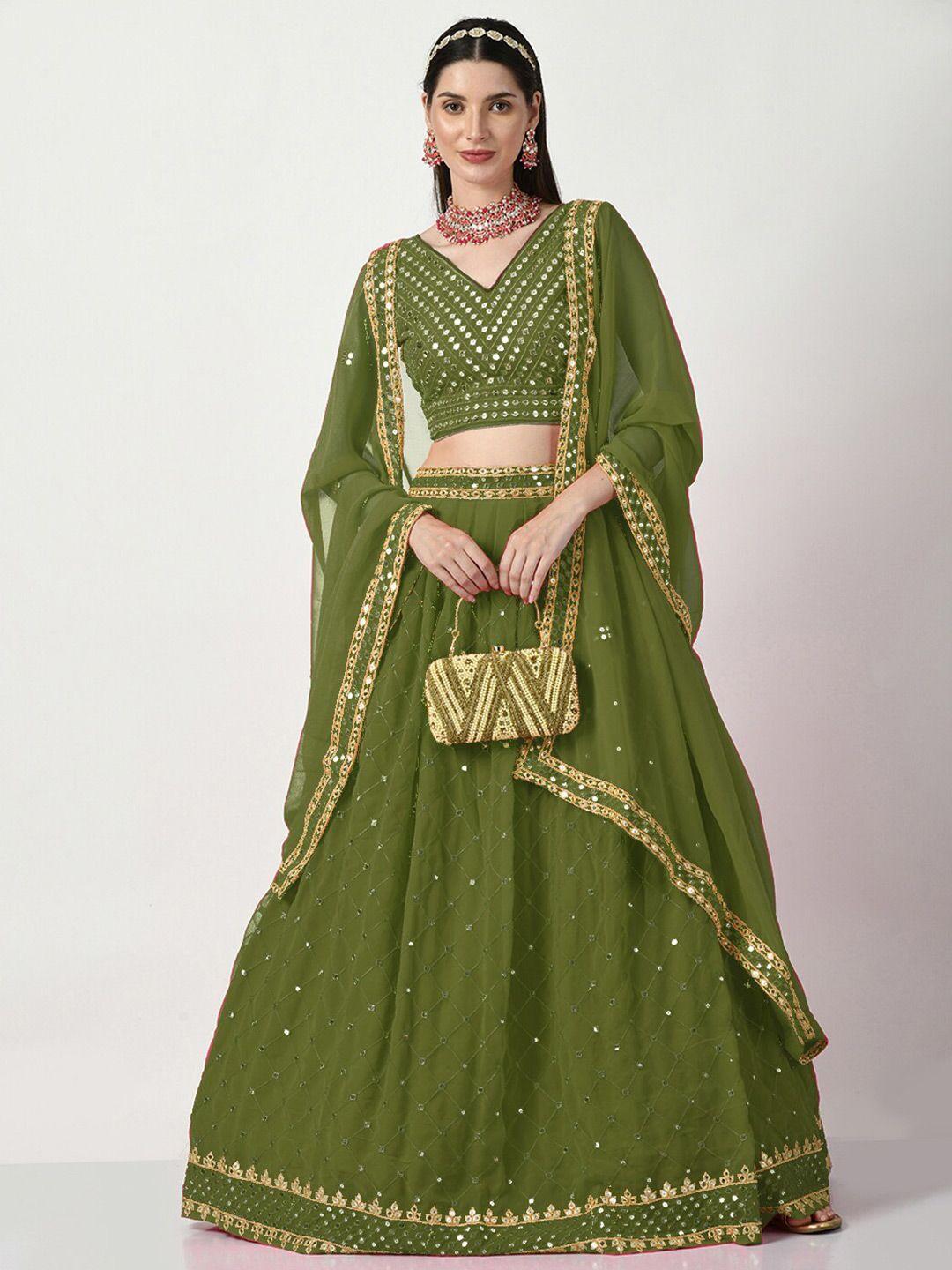 angroop embellished sequinned semi-stitched lehenga & unstitched blouse with dupatta