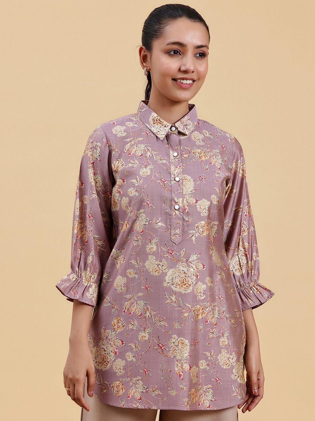 libas floral printed shirt collar kurti