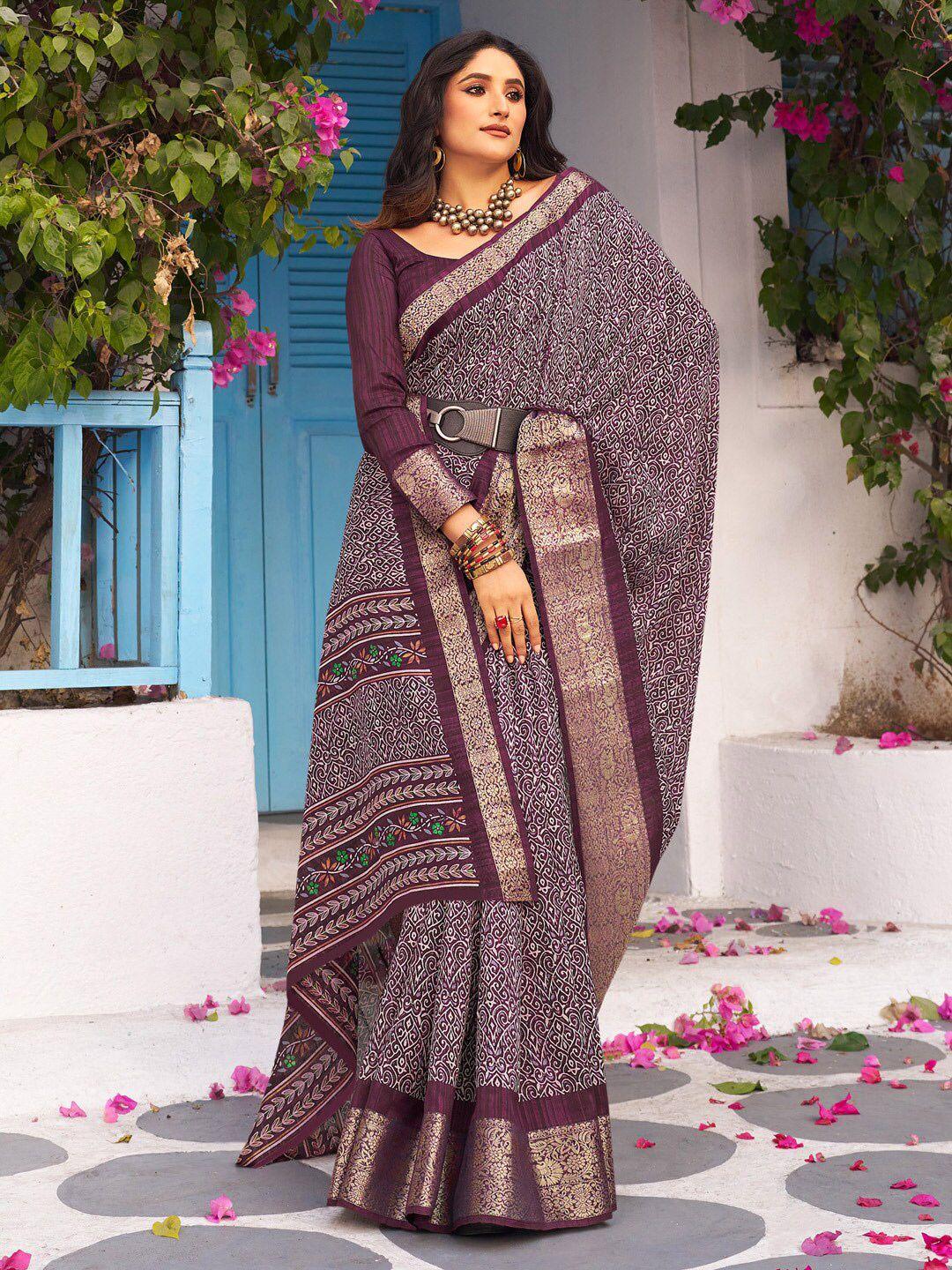 mitera ethnic motifs printed zari sungudi saree