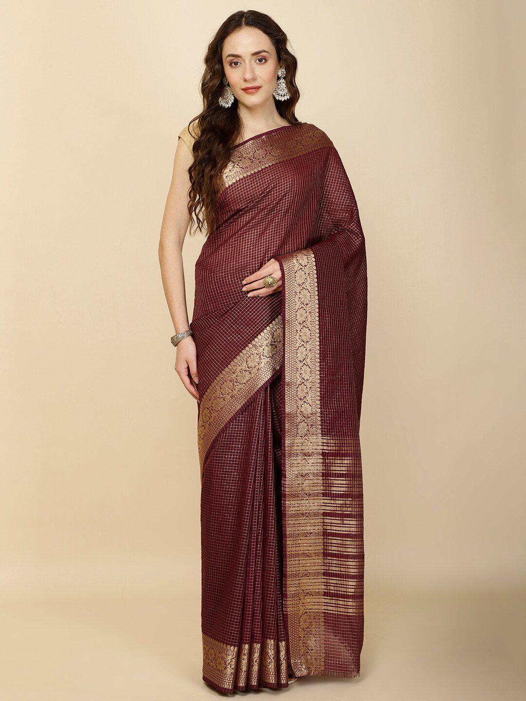 meena bazaar checked woven design zari saree