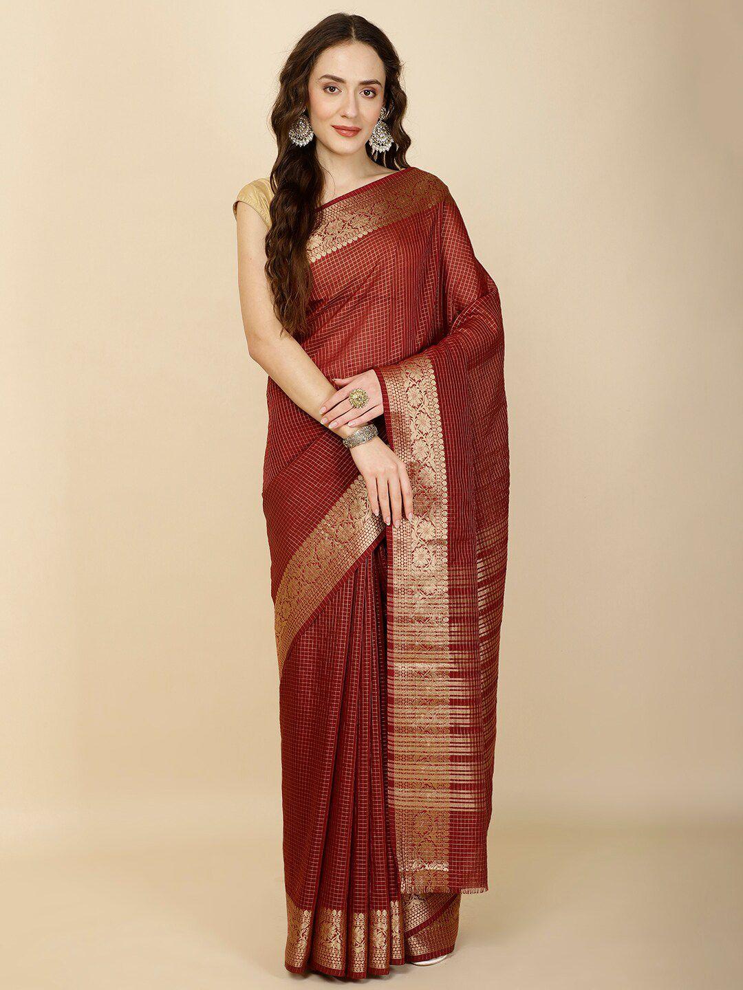 meena bazaar checked woven design zari saree