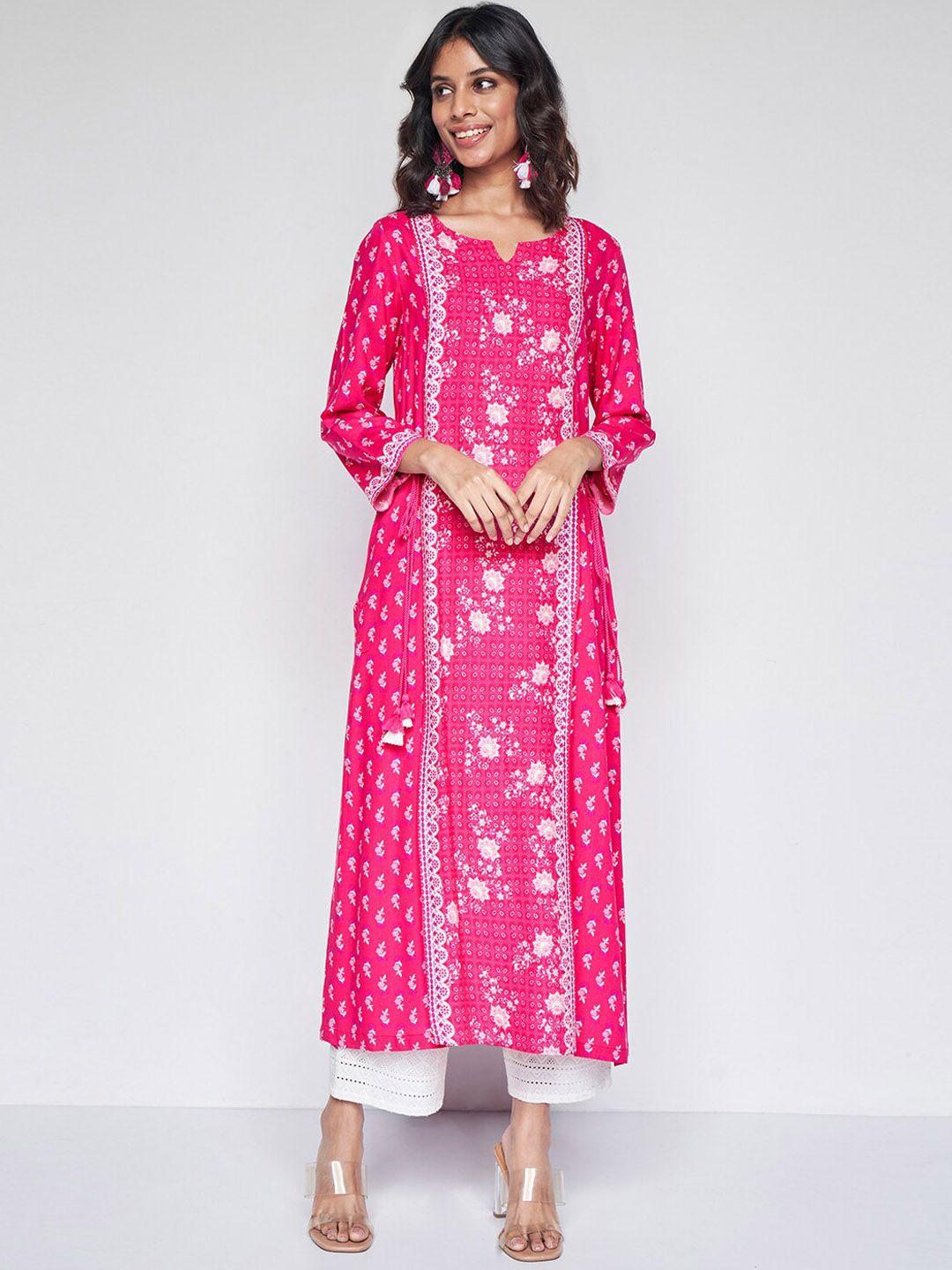 global desi floral printed notch neck gotta patti anarkali kurta