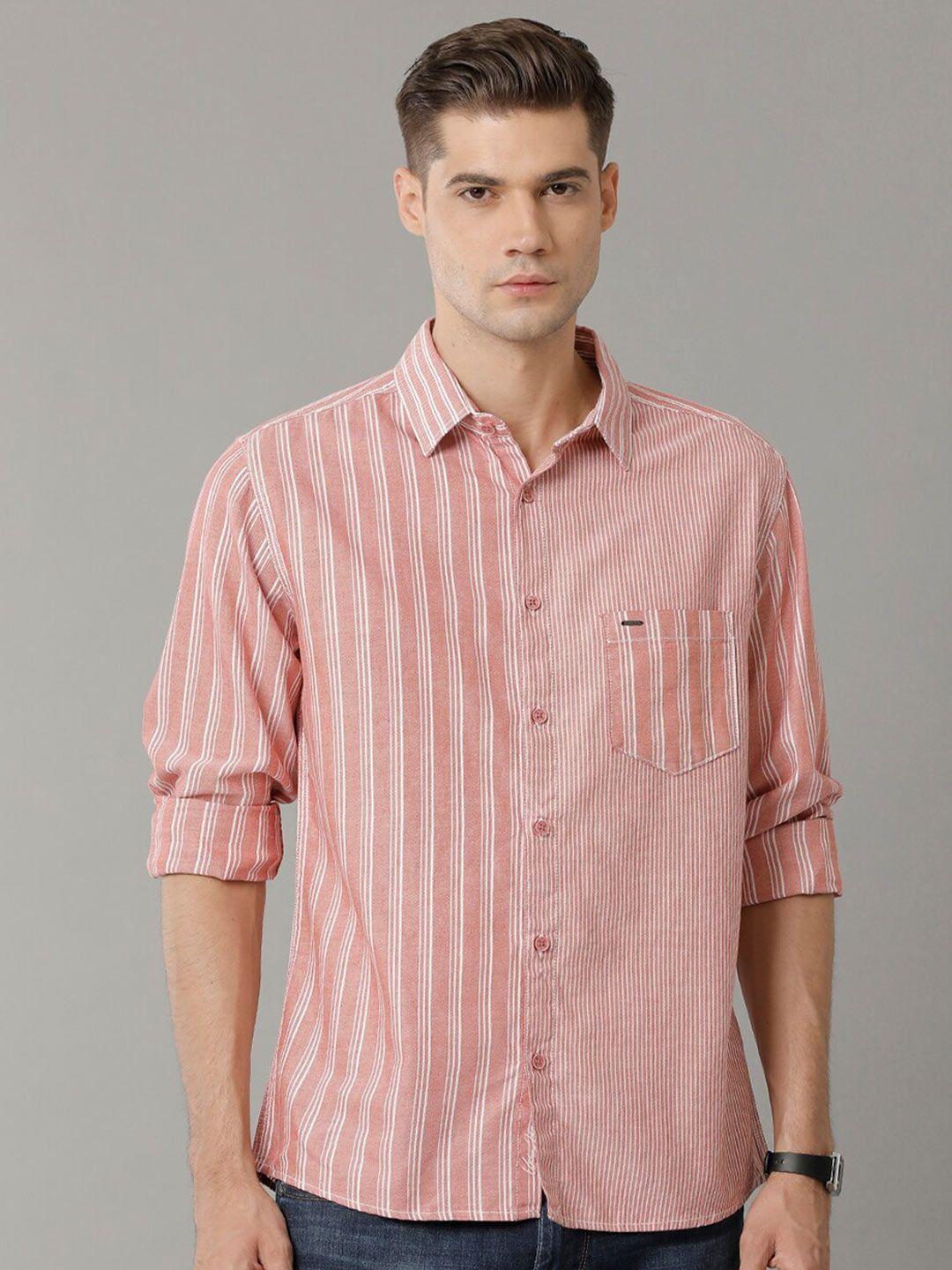 voi jeans comfort slim fit bengal stripes opaque cotton casual shirt