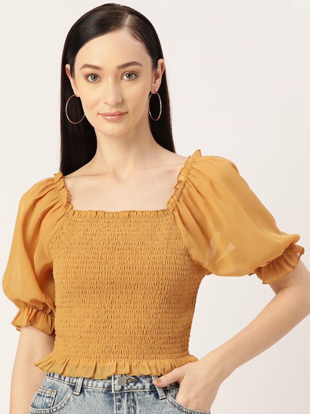 slenor puff sleeve smocked georgette top