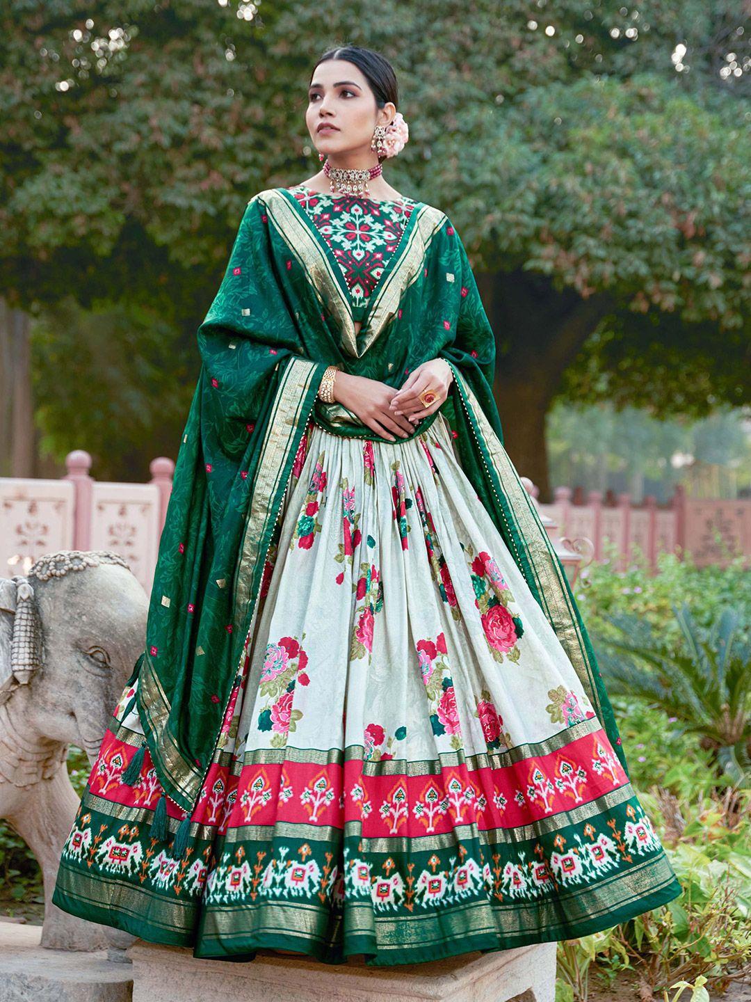 looknbook art printed semi-stitched lehenga & unstitched blouse with dupatta