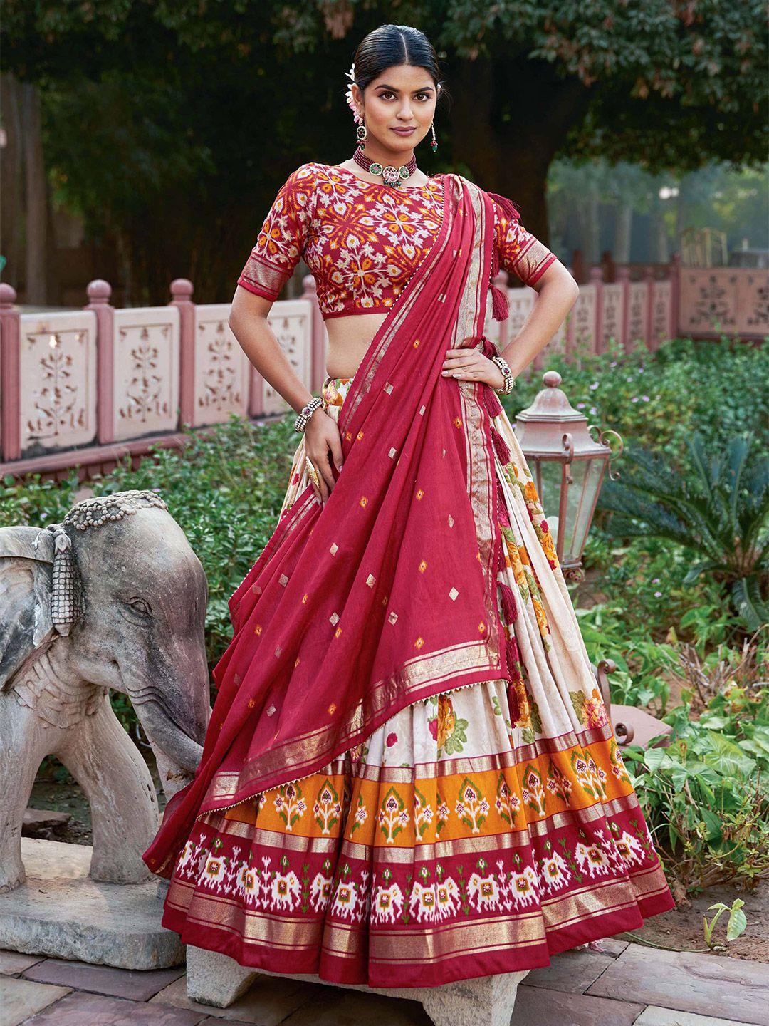 looknbook art printed semi-stitched lehenga & unstitched blouse with dupatta