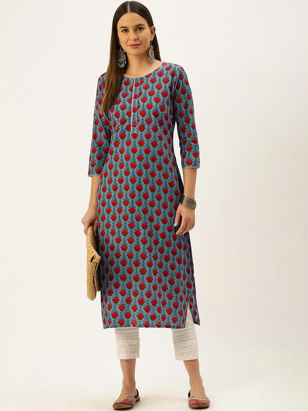 shaily women floral printed mirror work indie prints kurta