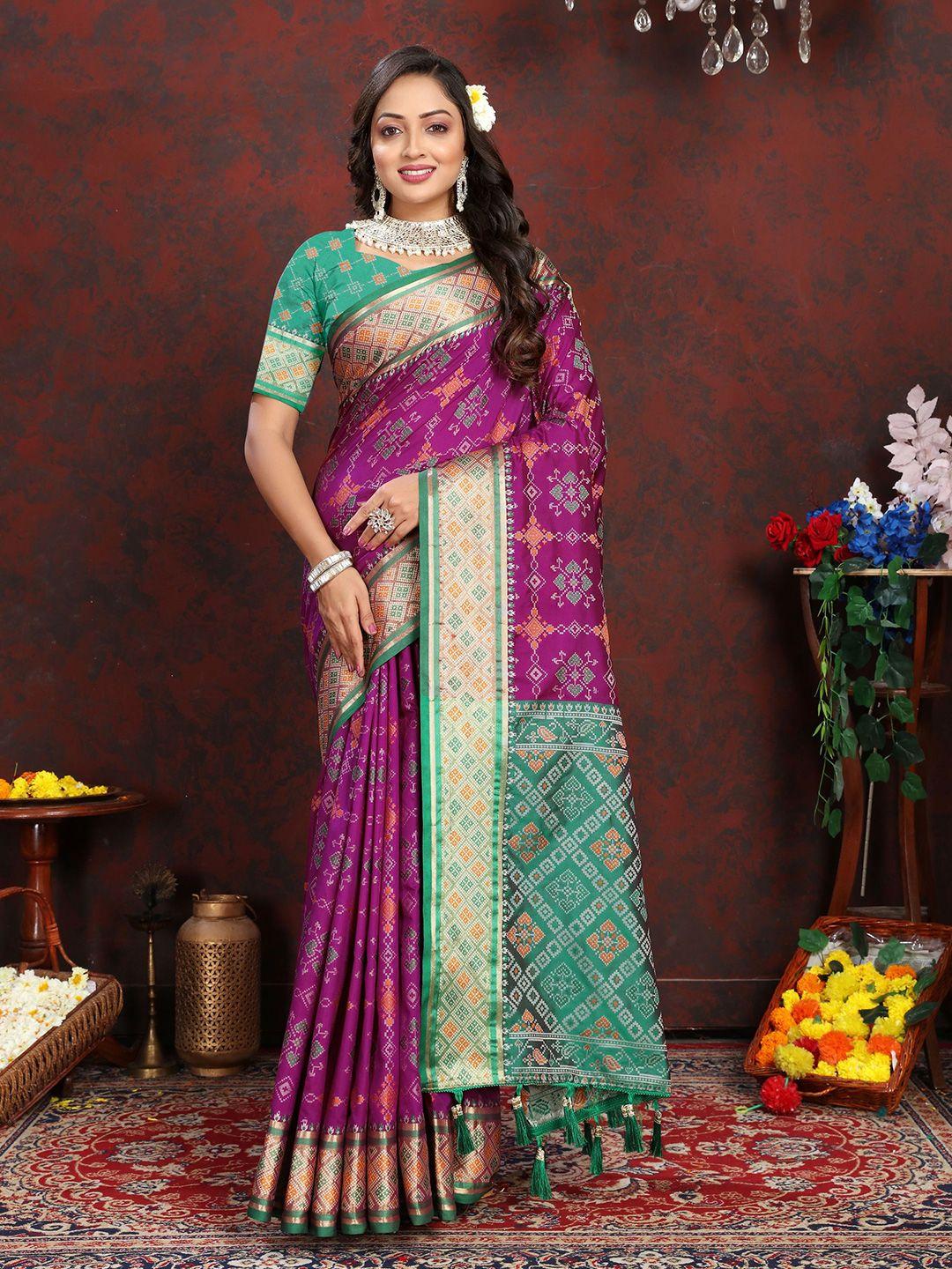 v3 fashion studio ethnic motifs zari pure silk patola saree