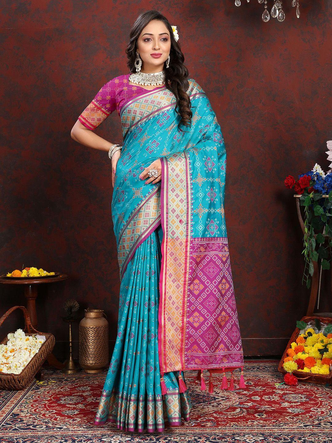 v3 fashion studio woven design zari pure silk patola saree