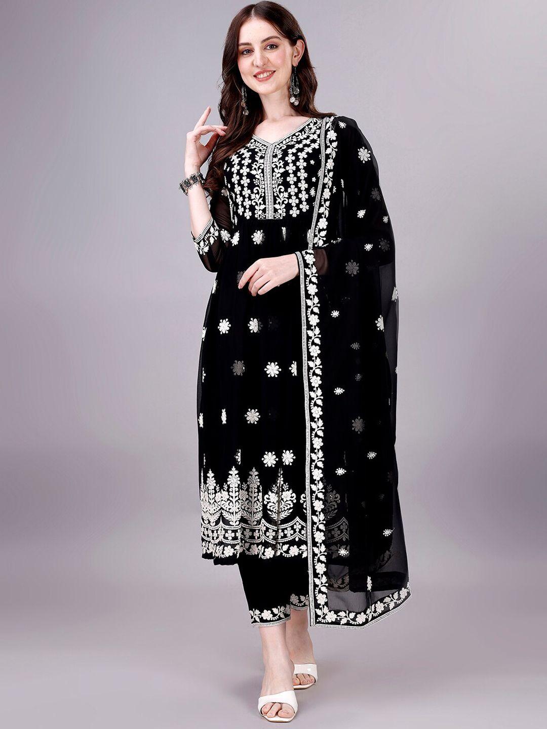 gorgone floral embroidered regular chikankari kurta with trousers & dupatta