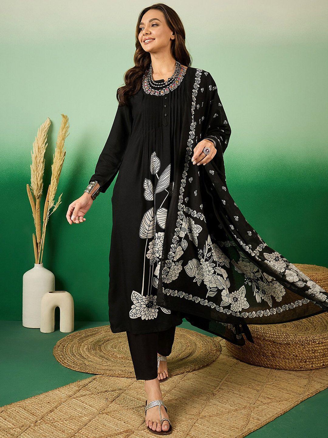 sangria floral printed a-line kurta with trouser & dupatta