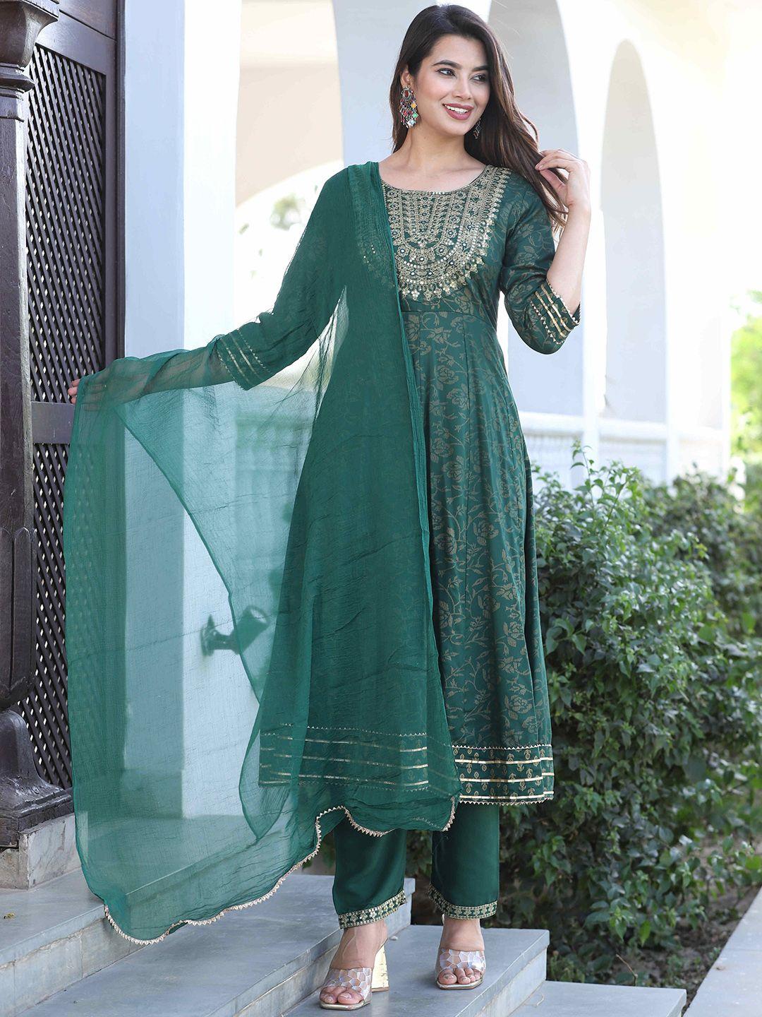 singni ethnic motifs embroidered kurta with trousers & dupatta