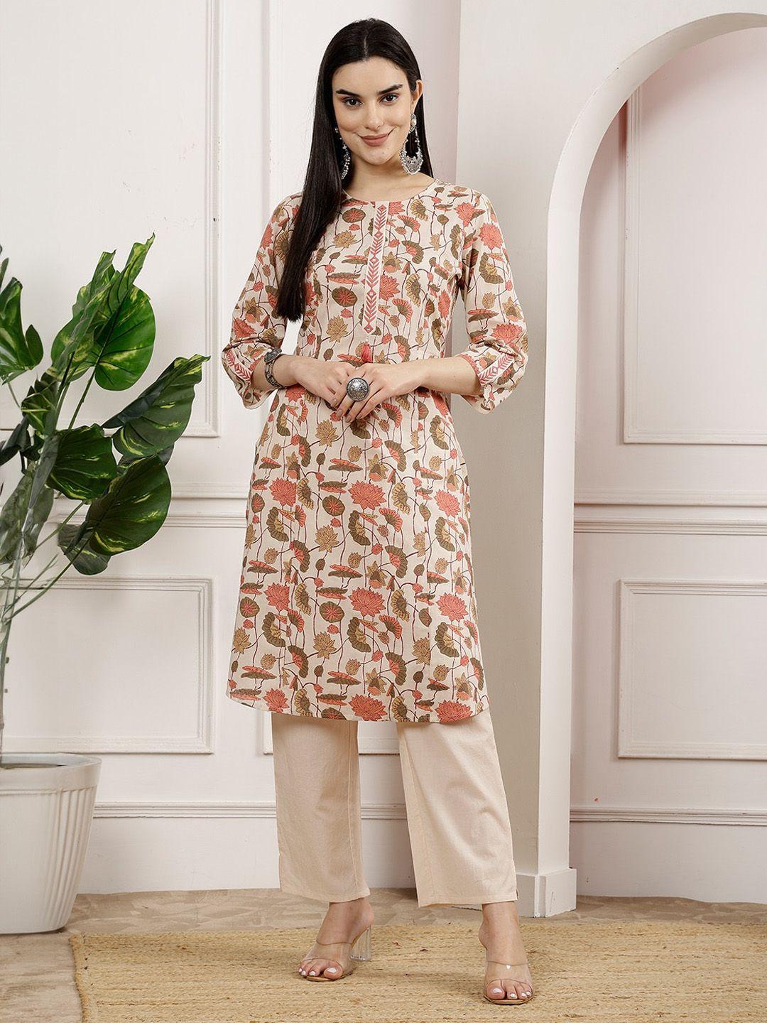 nayam by lakshita floral printed mirror work pure cotton straight kurta with palazzos