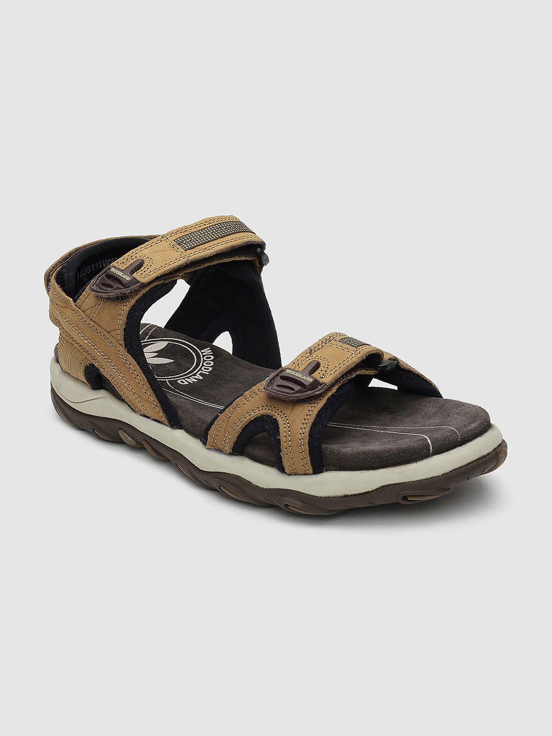 woodland men brown solid leather sports sandals