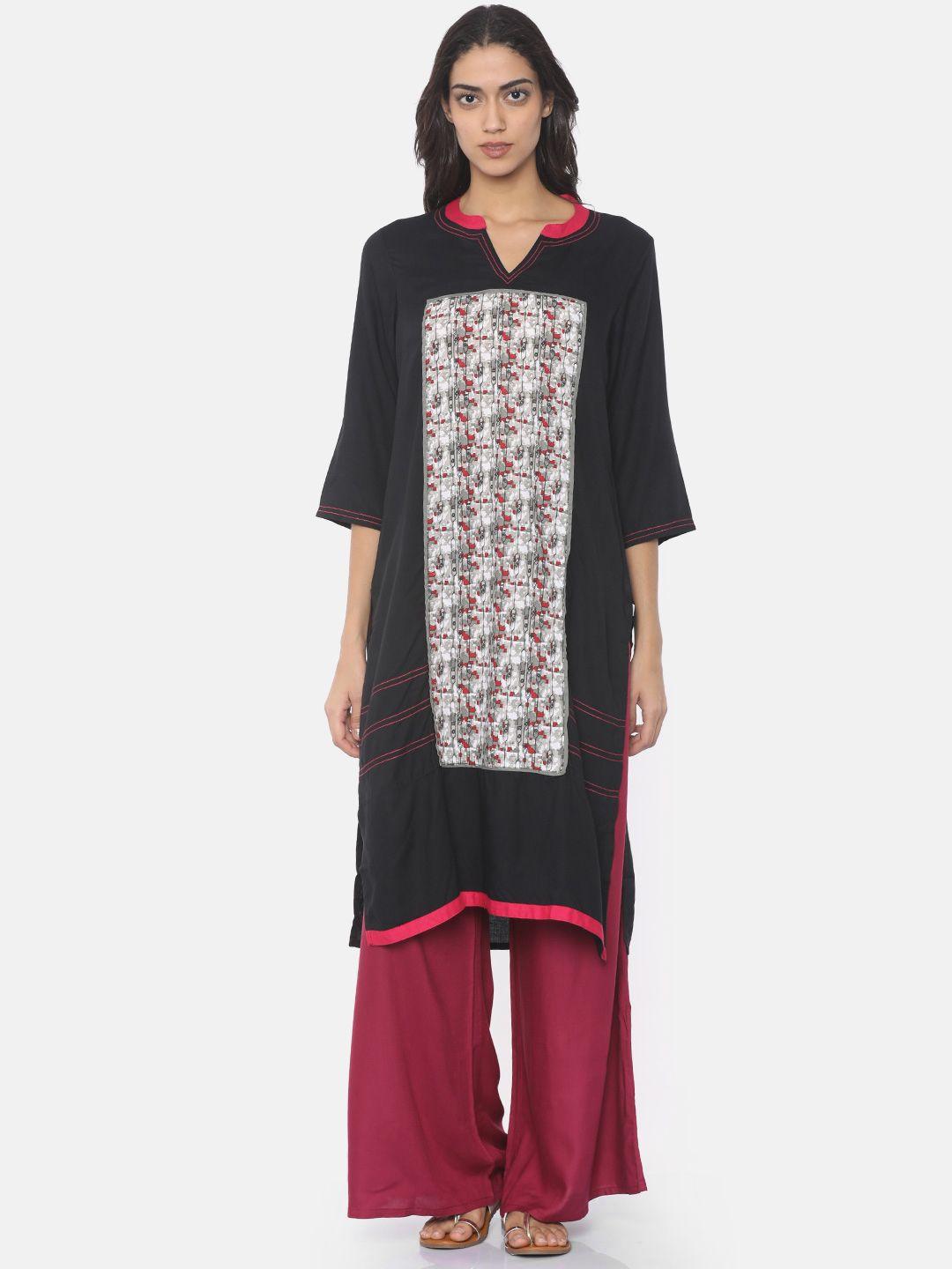 karigari women black printed straight kurta