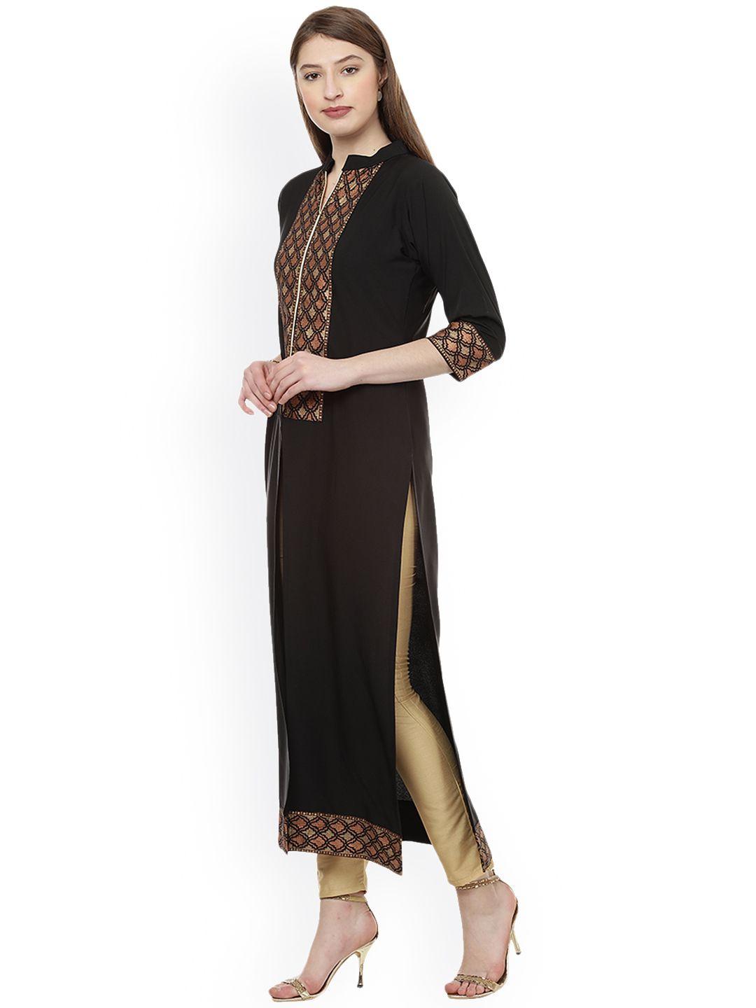 ziyaa women black printed straight kurta