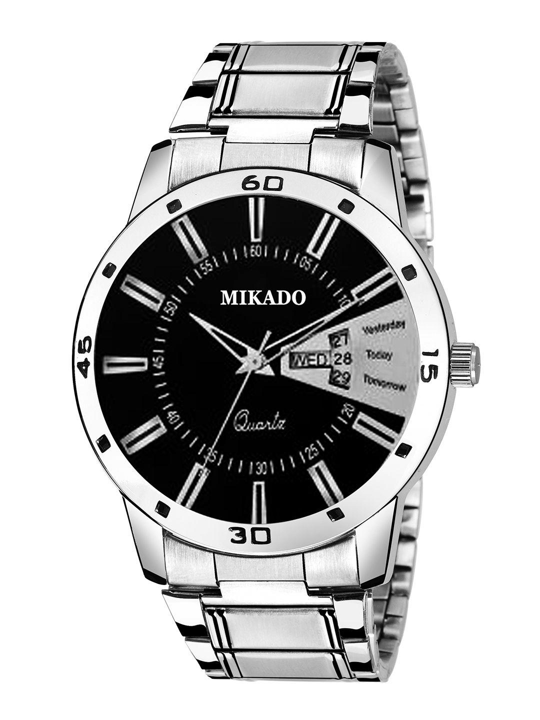 mikado men silver-toned & black analogue watch 7058