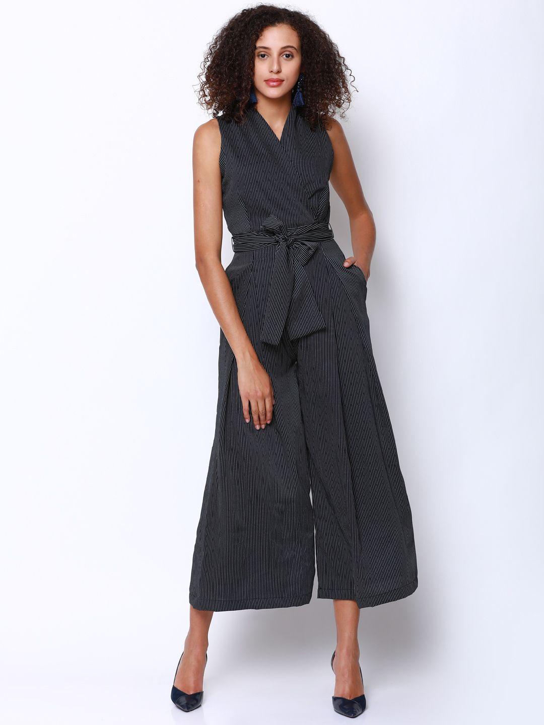 tokyo talkies navy blue printed basic jumpsuit