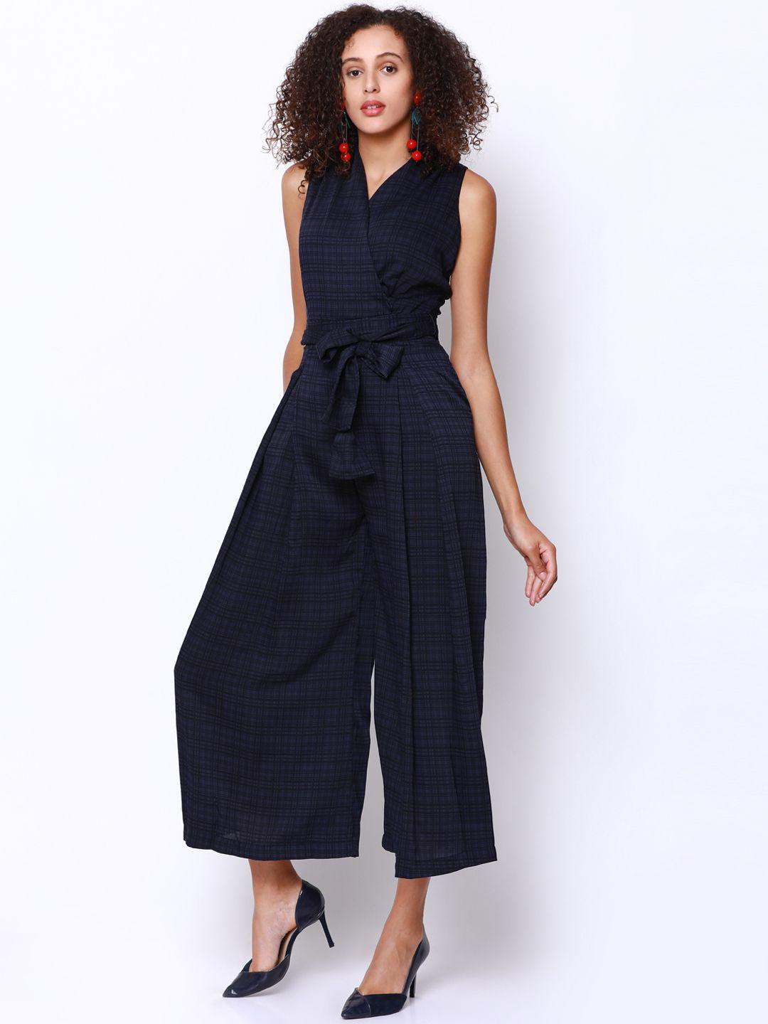 tokyo talkies navy blue printed basic jumpsuit