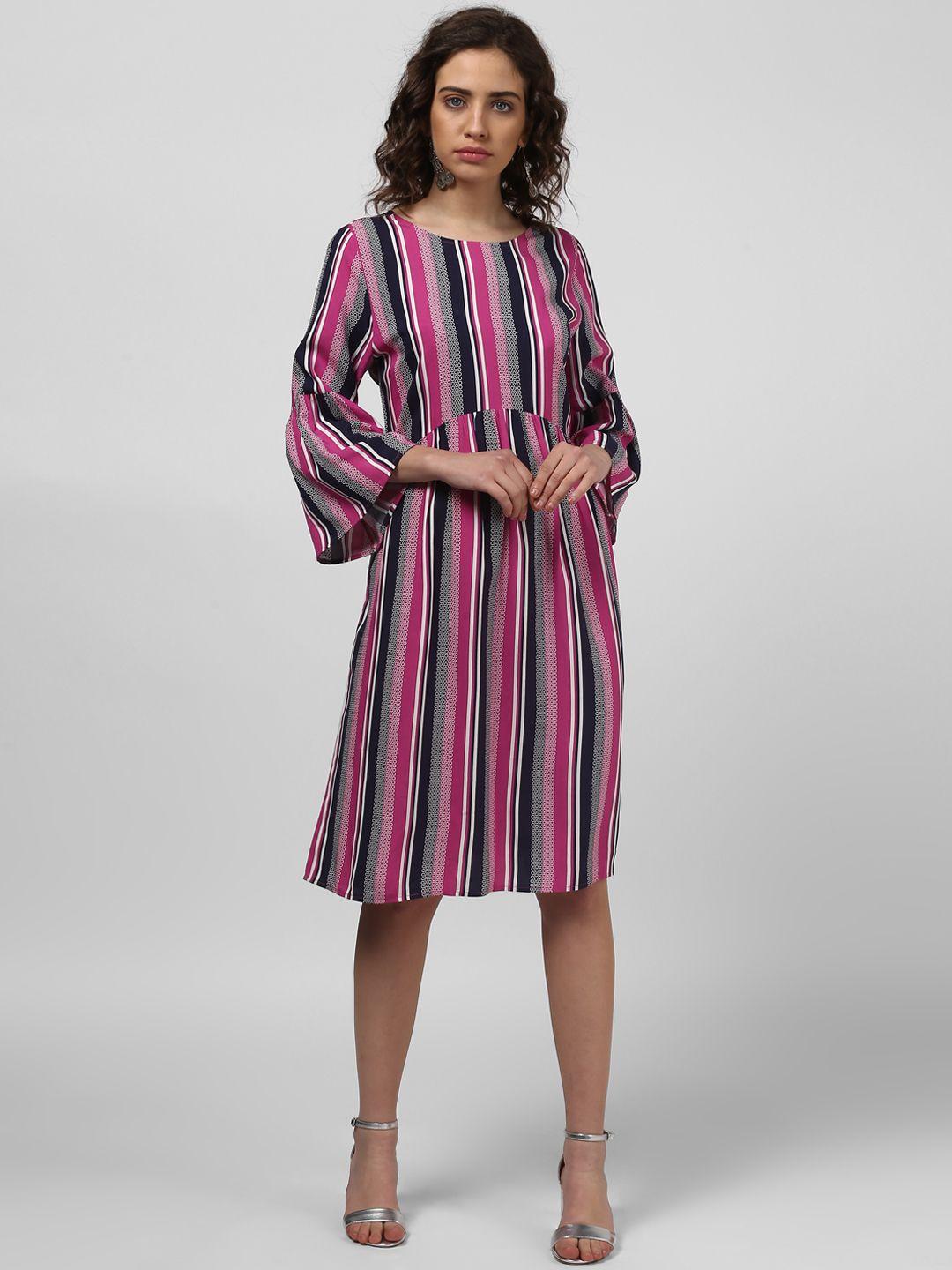 harpa women pink striped fit and flare dress