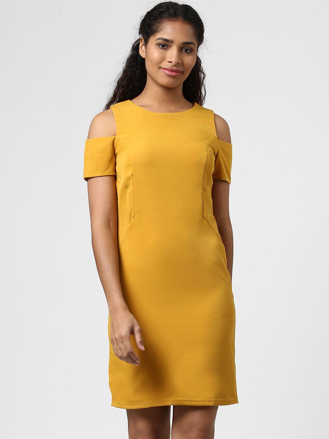 harpa women mustard solid cold shoulder sheath dress