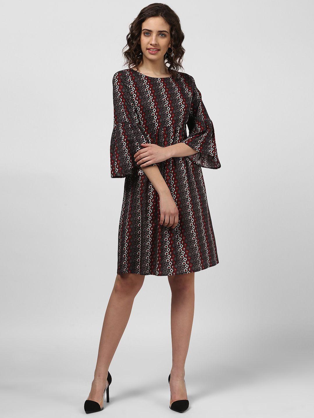 harpa women brown printed fit and flare dress