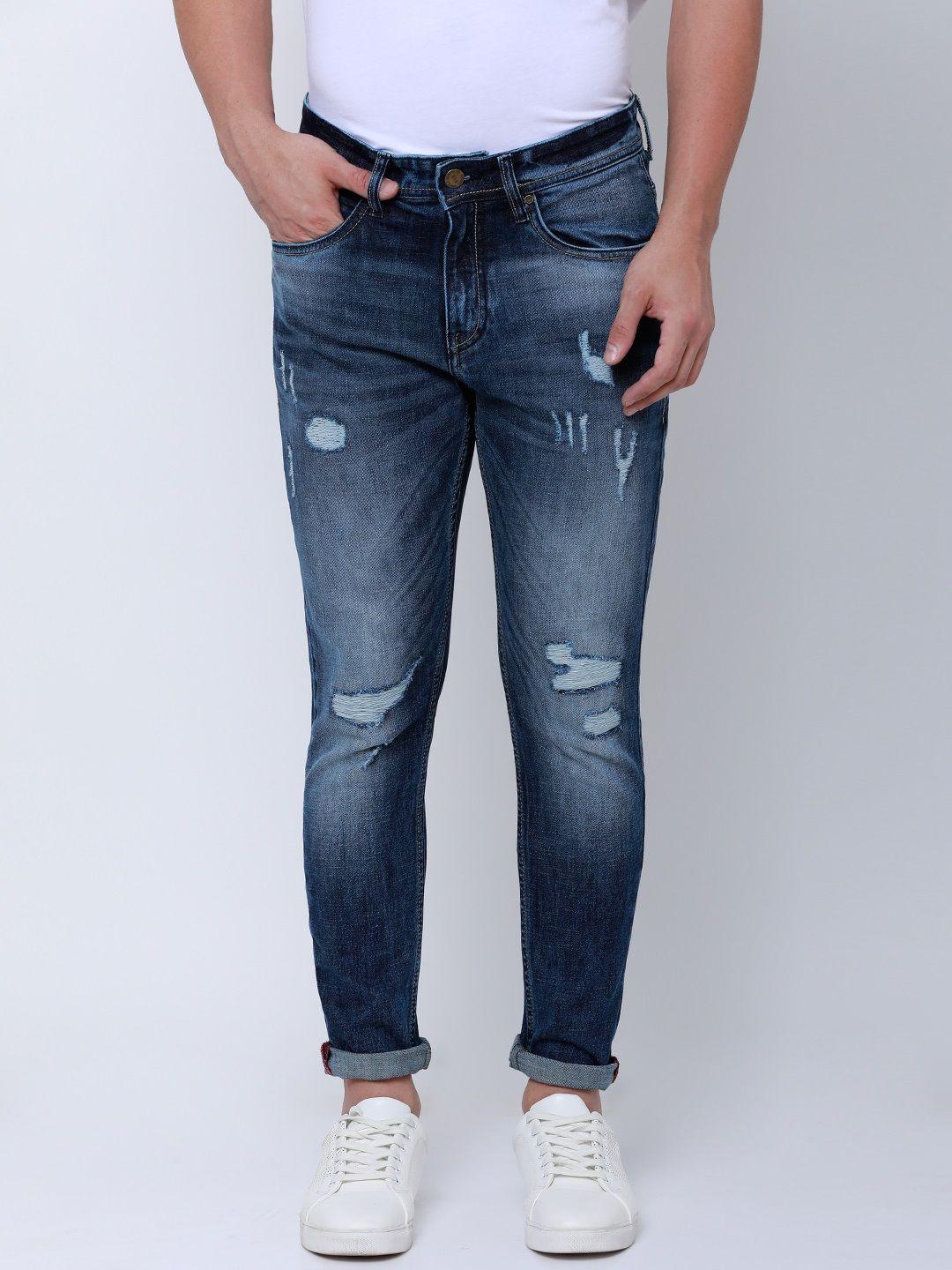 locomotive men blue tapered fit mid-rise low distress stretchable jeans