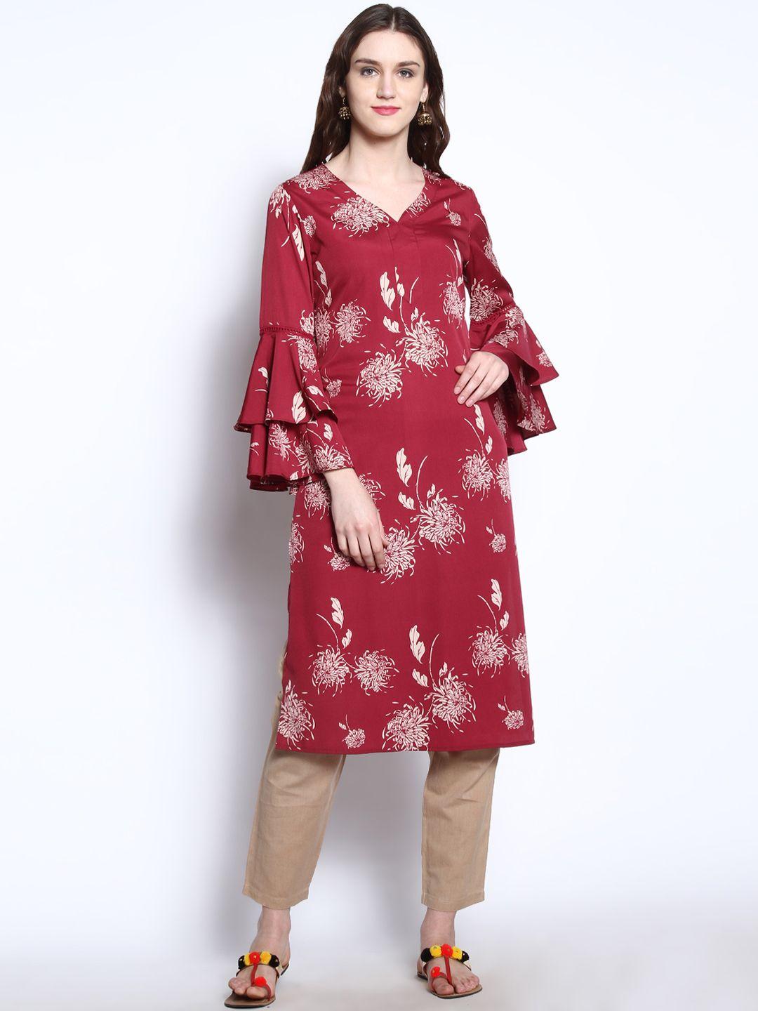 rare roots women maroon printed straight kurta