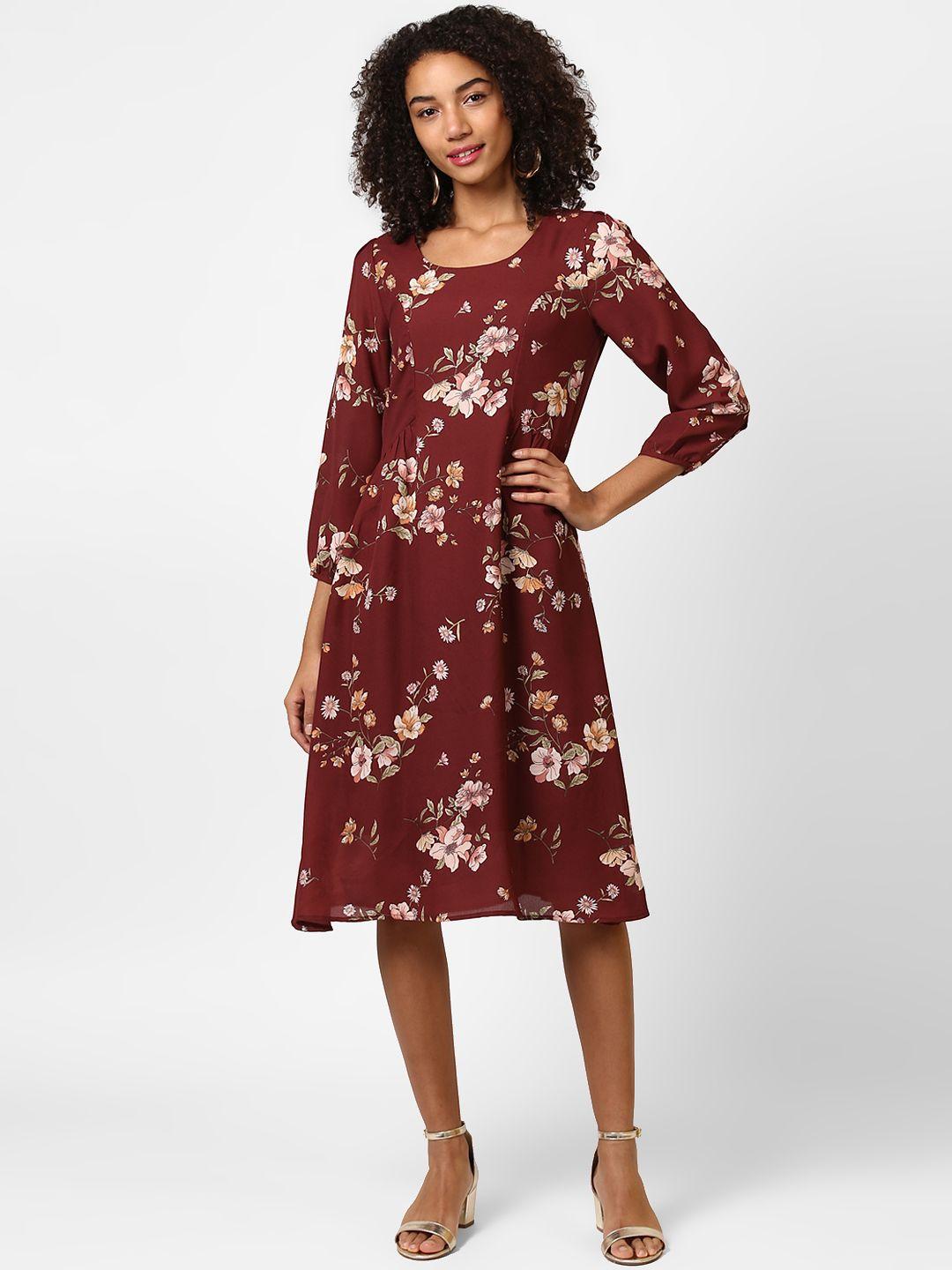 harpa women maroon printed a-line dress